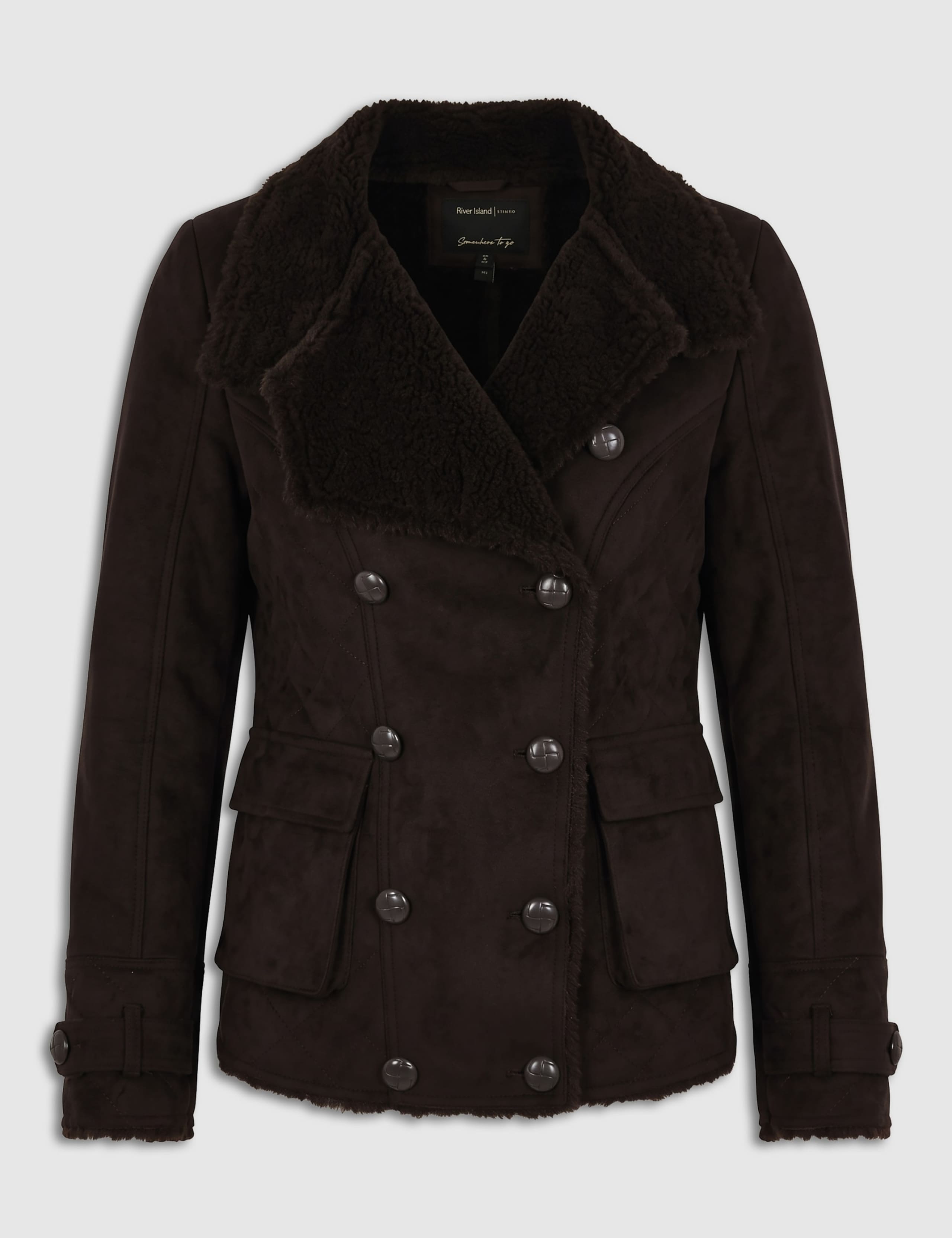 Faux Shearling Funnel Neck Military Jacket 6 of 6