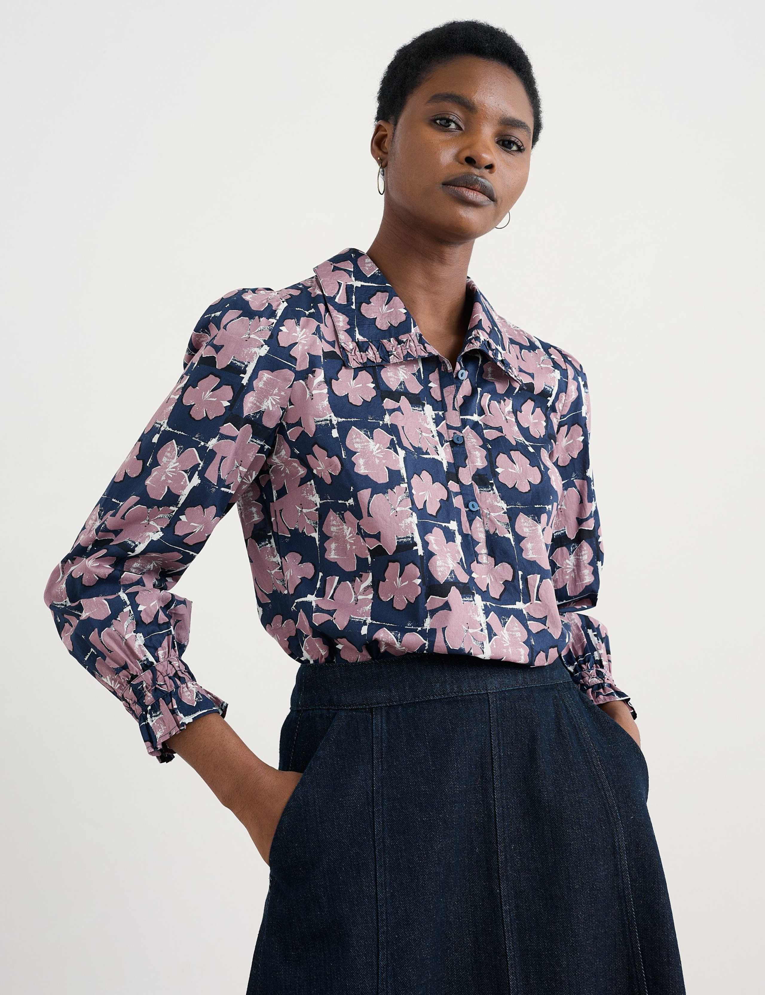 Pure Cotton Floral Collared Blouse 3 of 5