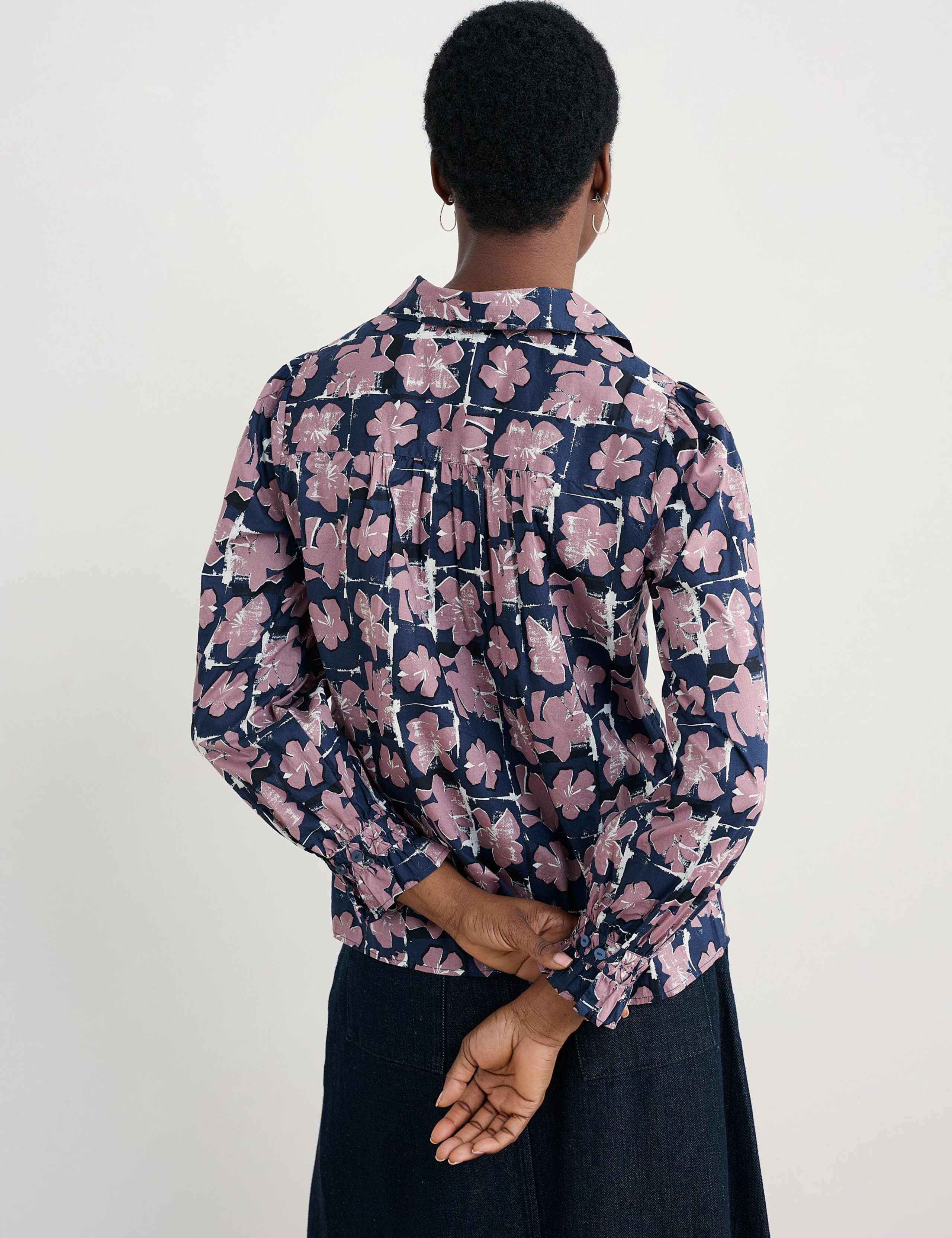 Pure Cotton Floral Collared Blouse 4 of 5