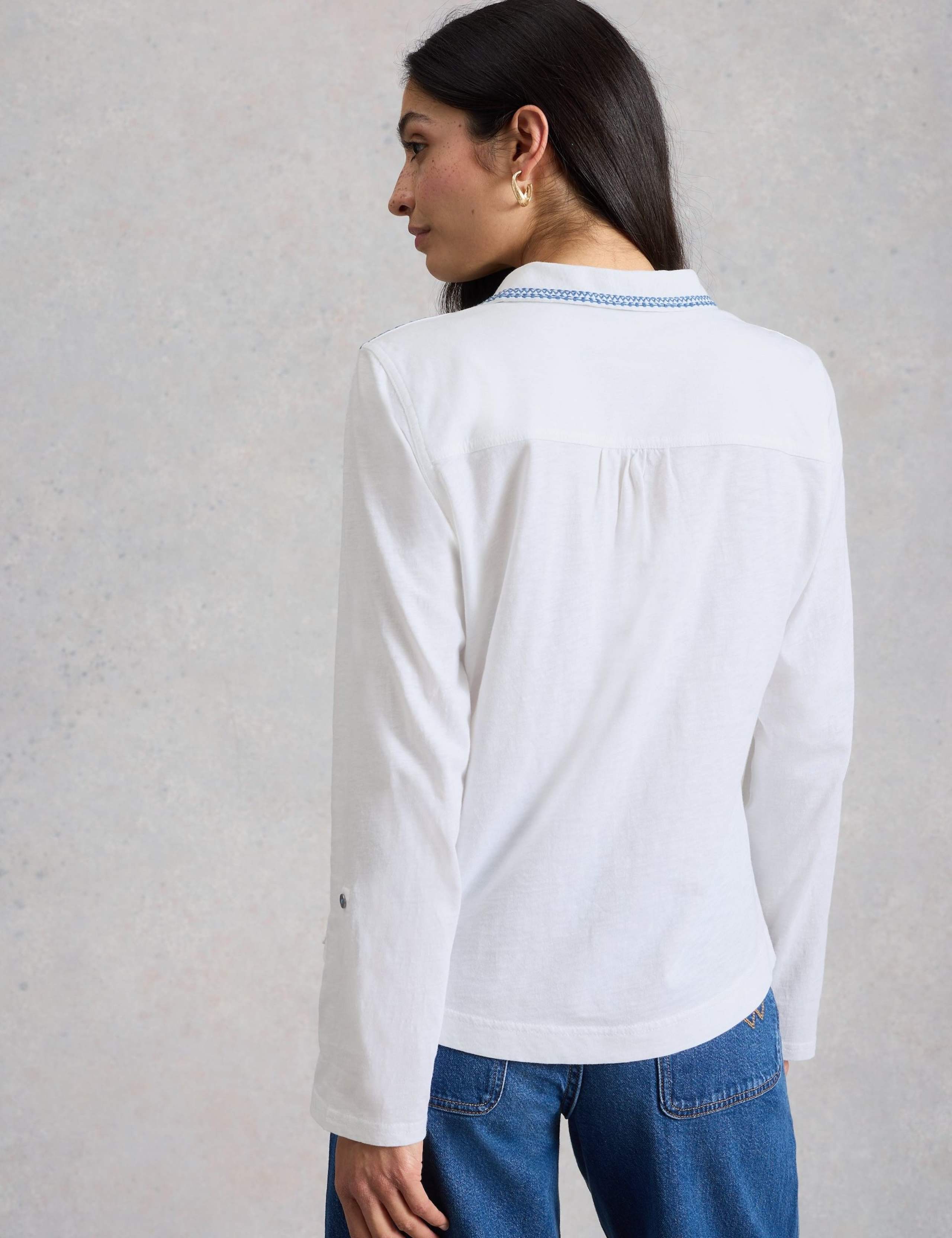 Jersey Embroidered V-Neck Collared Shirt 3 of 6