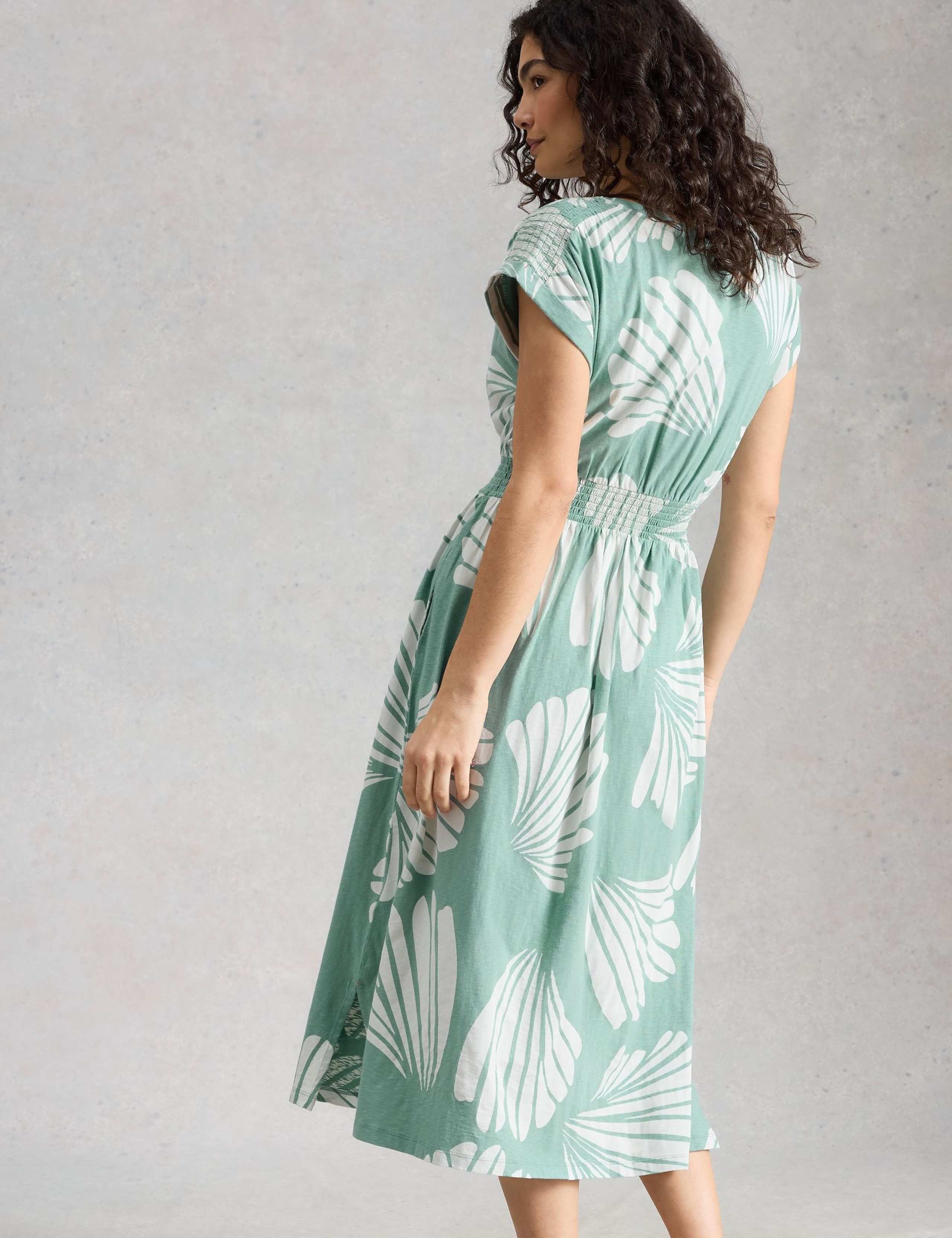 Pure Cotton Printed Midi Waisted Dress 3 of 6