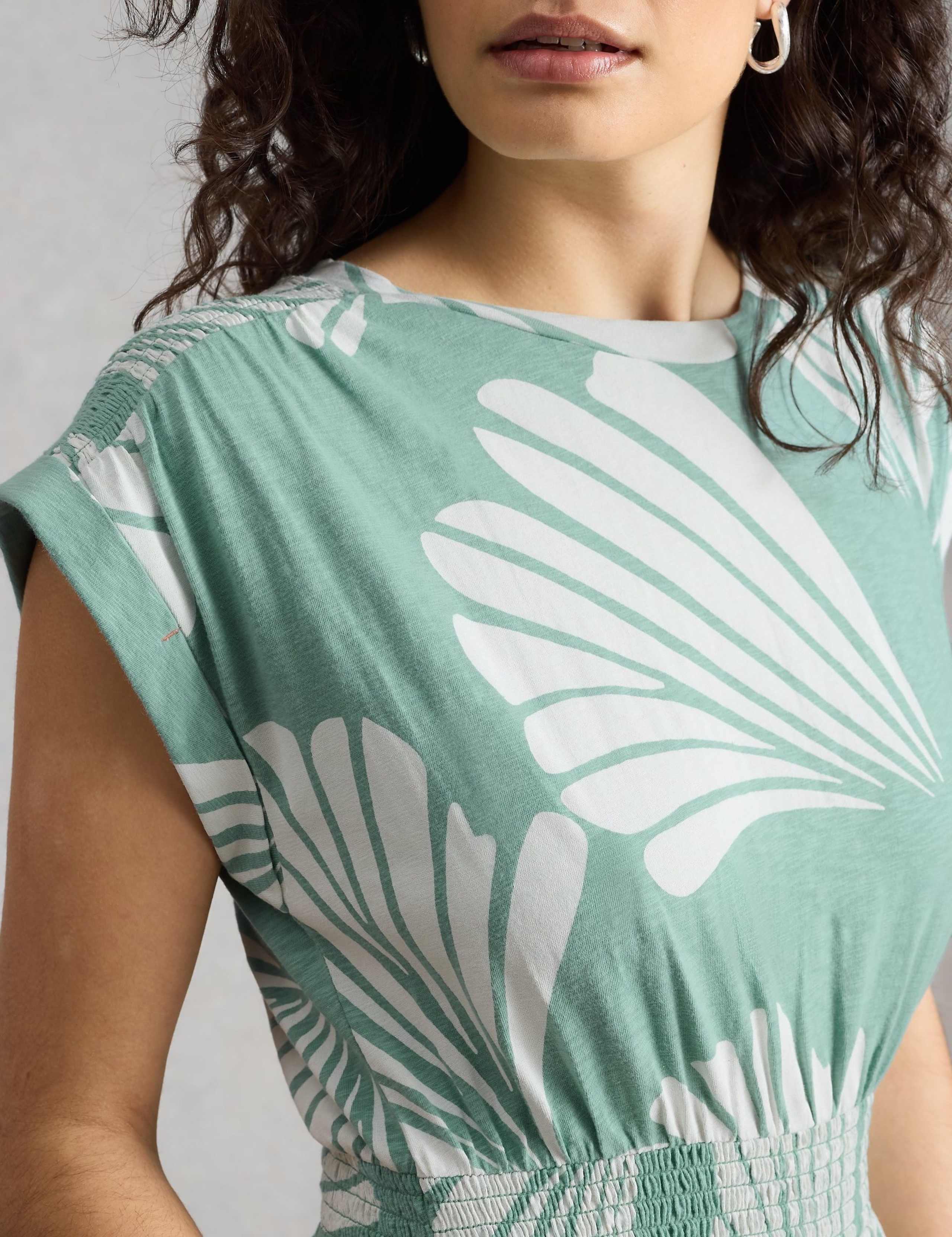 Pure Cotton Printed Midi Waisted Dress 4 of 6