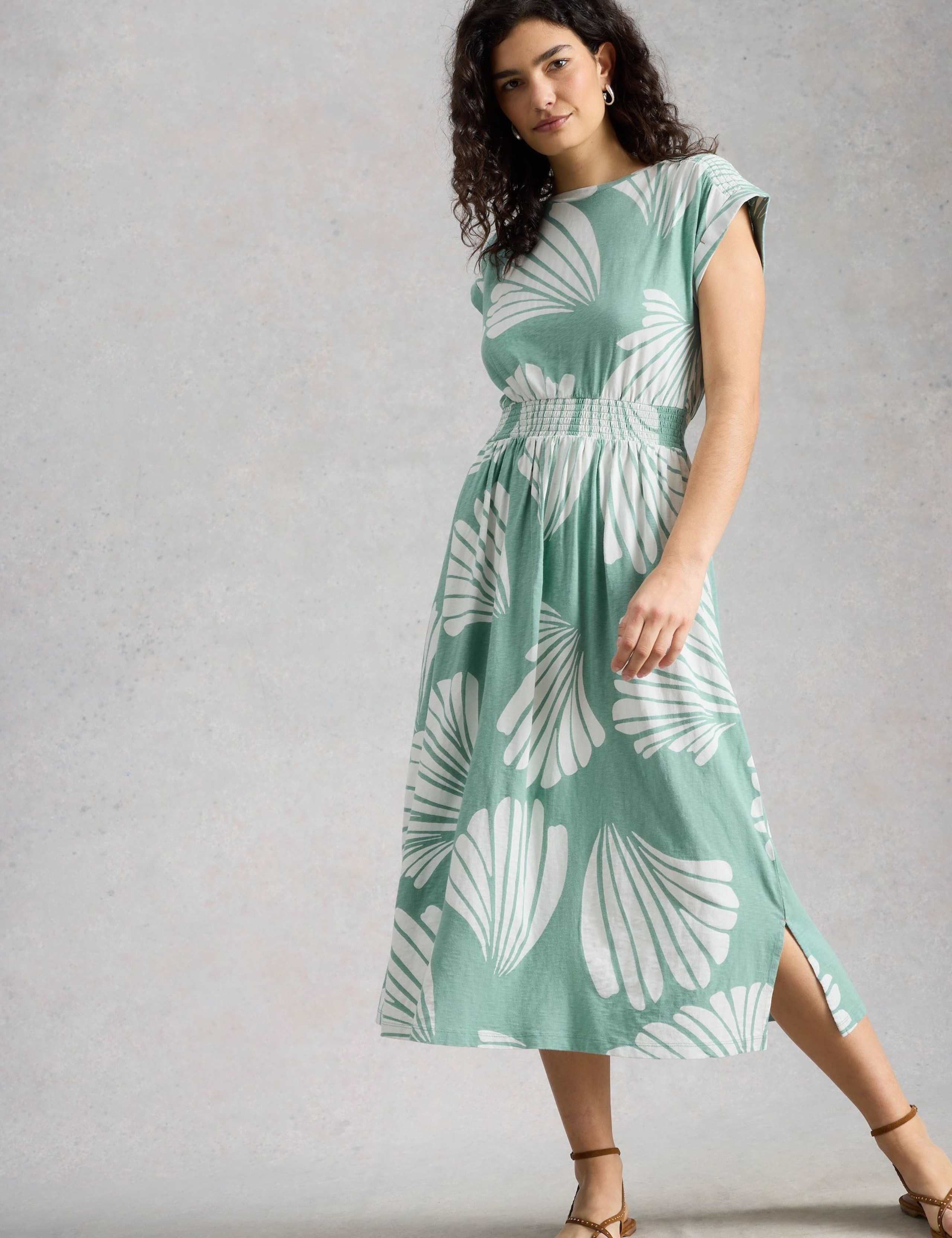 Pure Cotton Printed Midi Waisted Dress 6 of 6