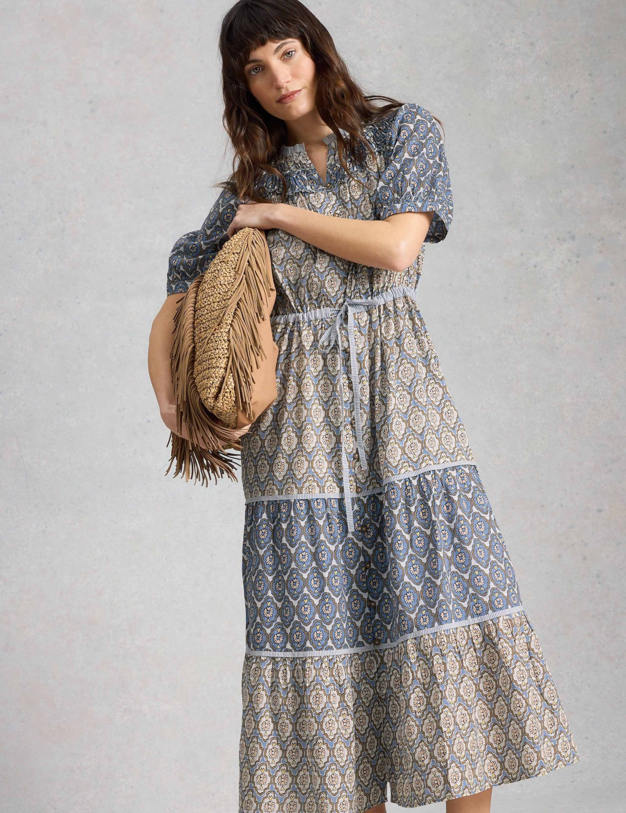 Pure Cotton Floral Midi Tiered Dress 6 of 6