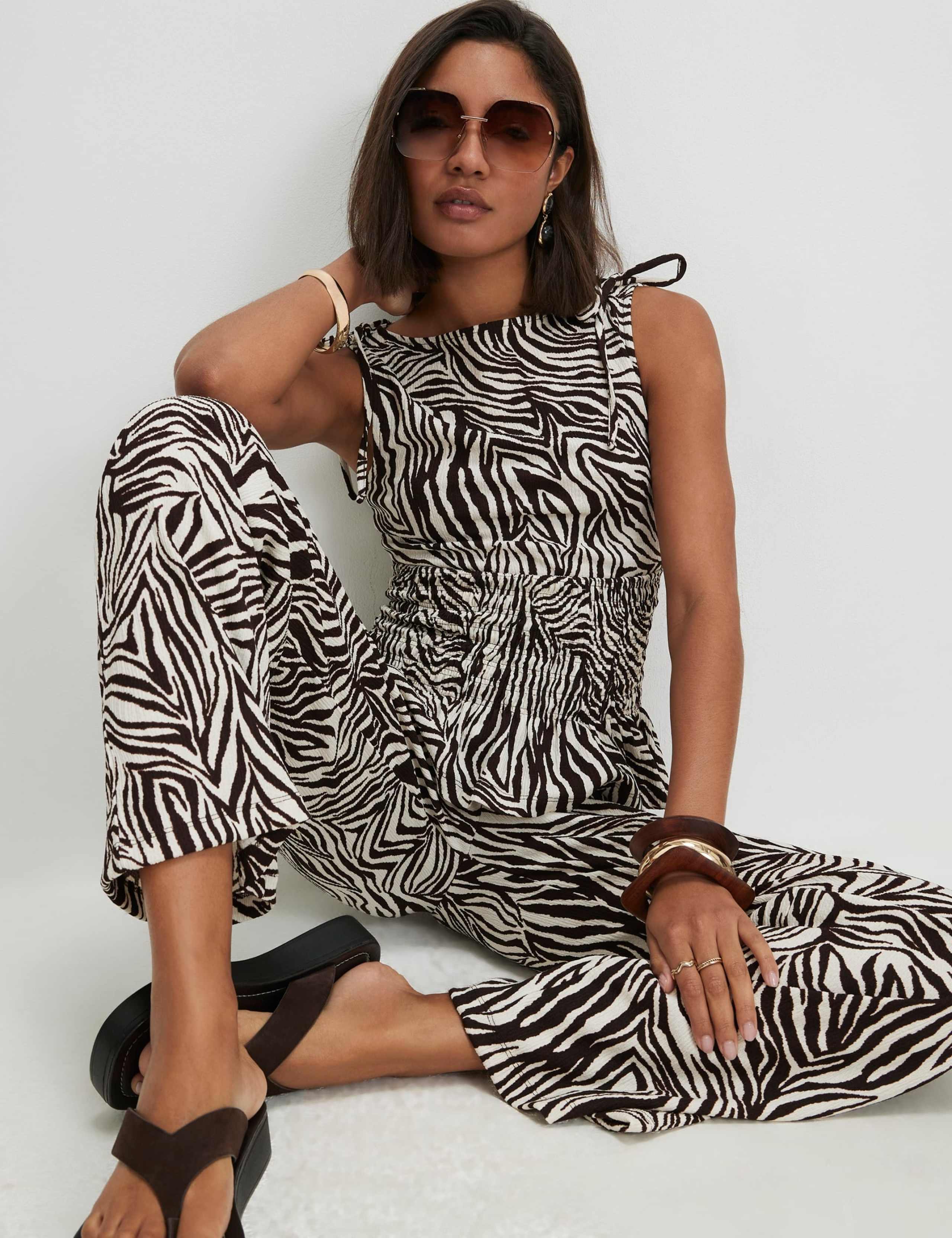 Pure Cotton Zebra Print Shirred Top 3 of 4