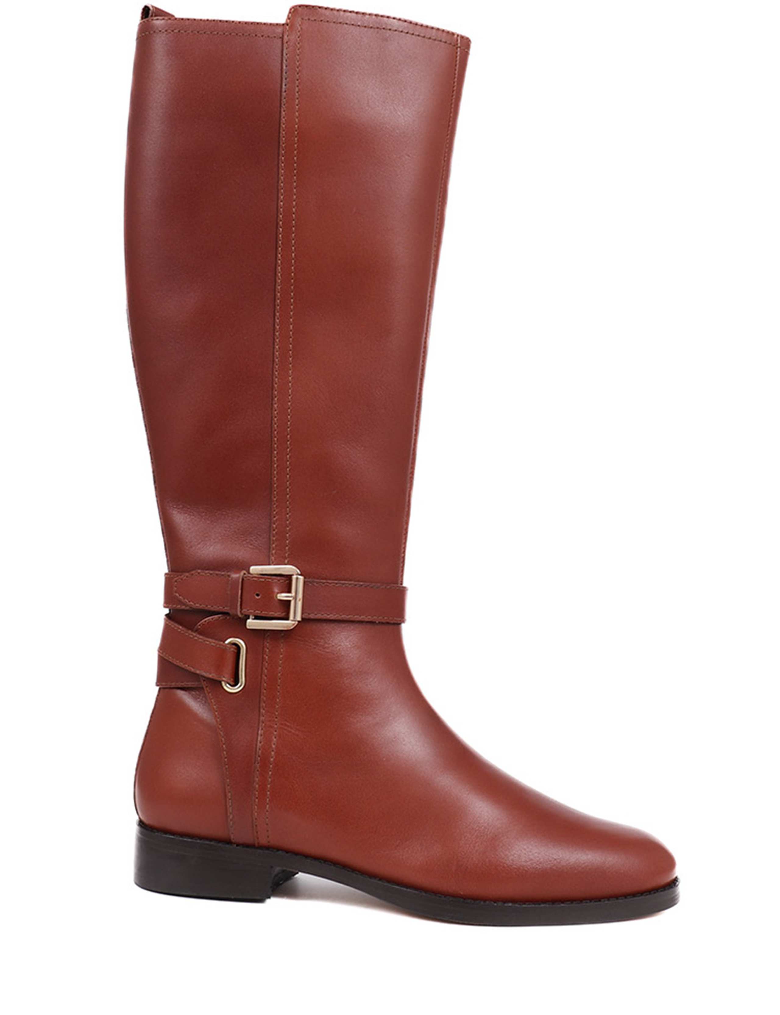 Leather Buckle Block Heel Riding Boots 2 of 7