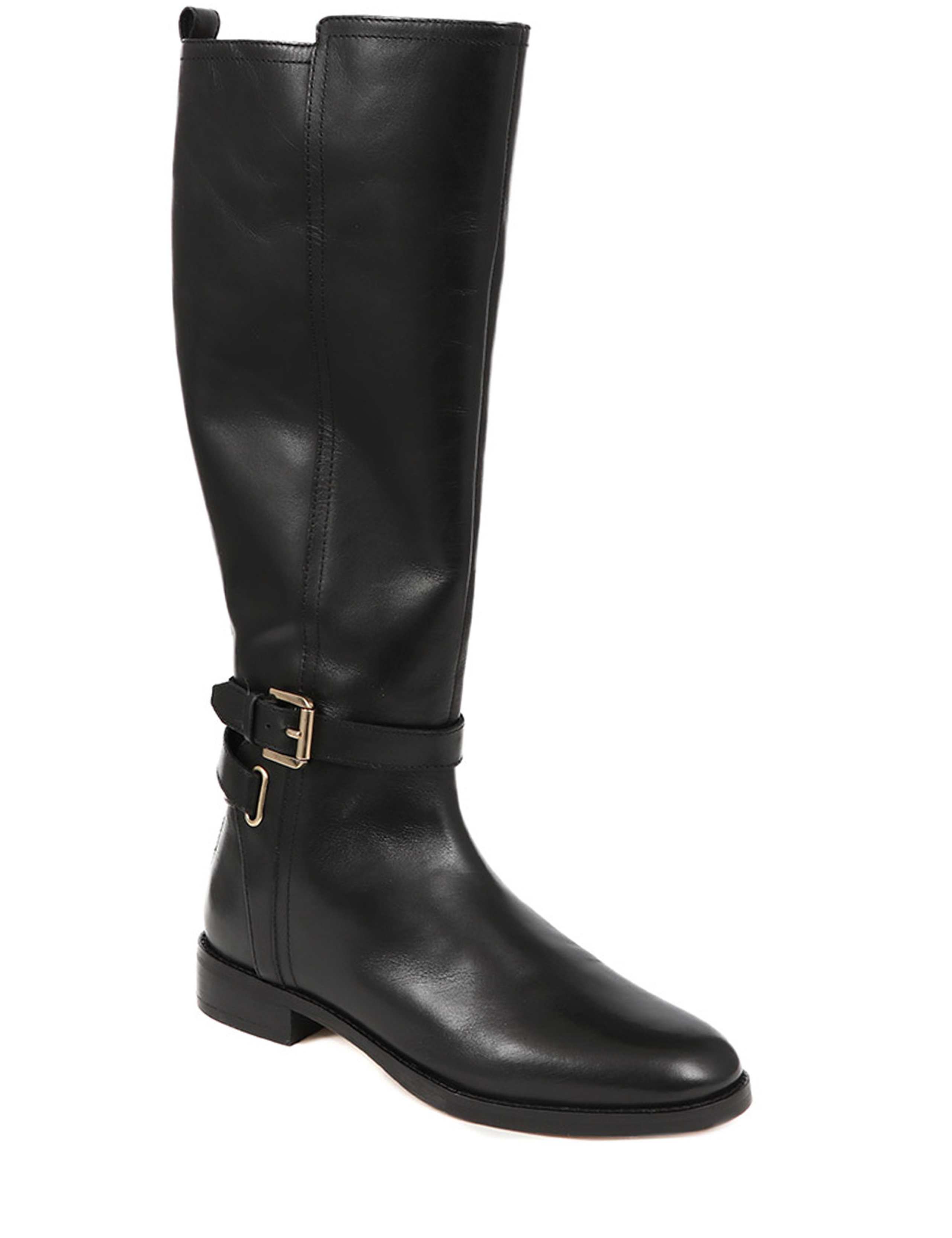 Leather Buckle Block Heel Riding Boots 5 of 7