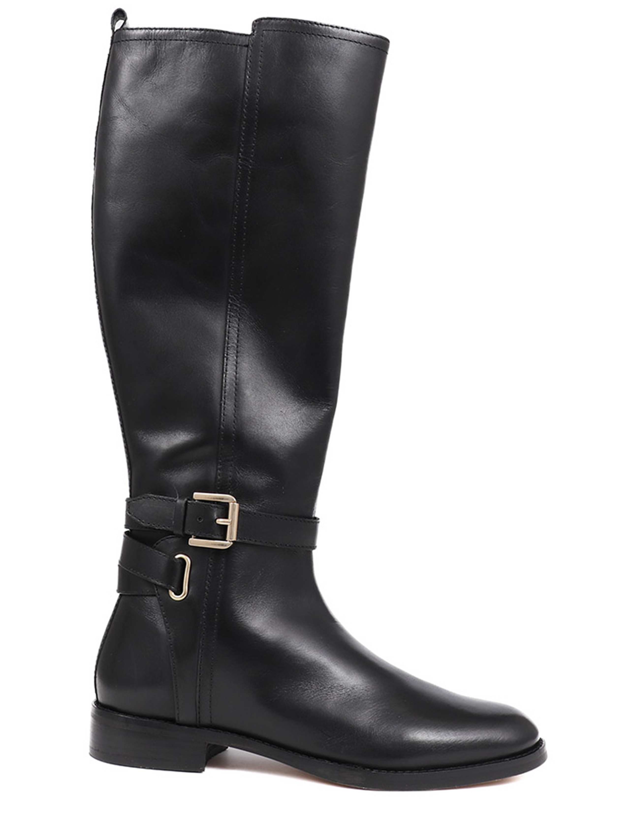 Leather Buckle Block Heel Riding Boots 2 of 7