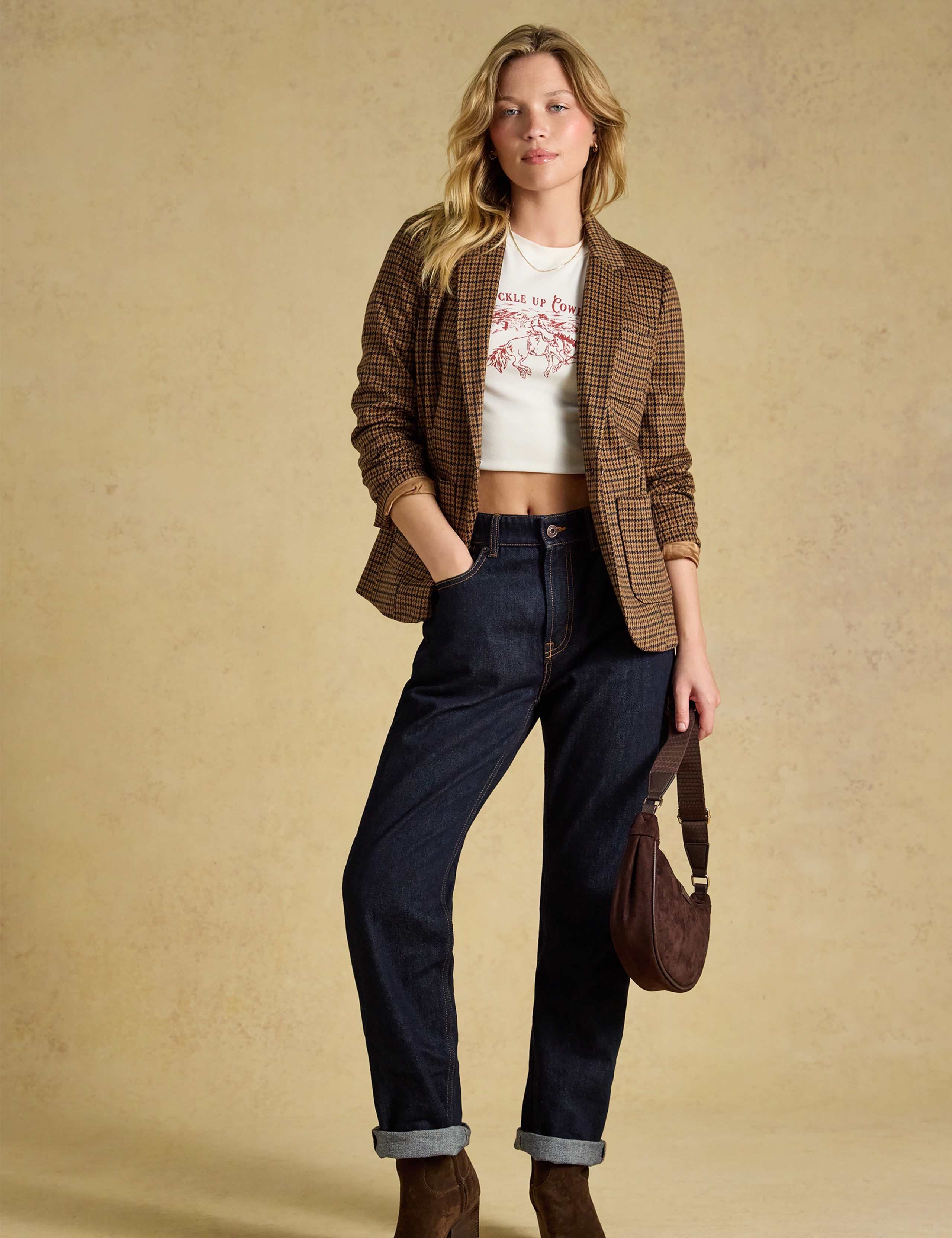 Jersey Herringbone Checked Blazer with Wool 1 of 6