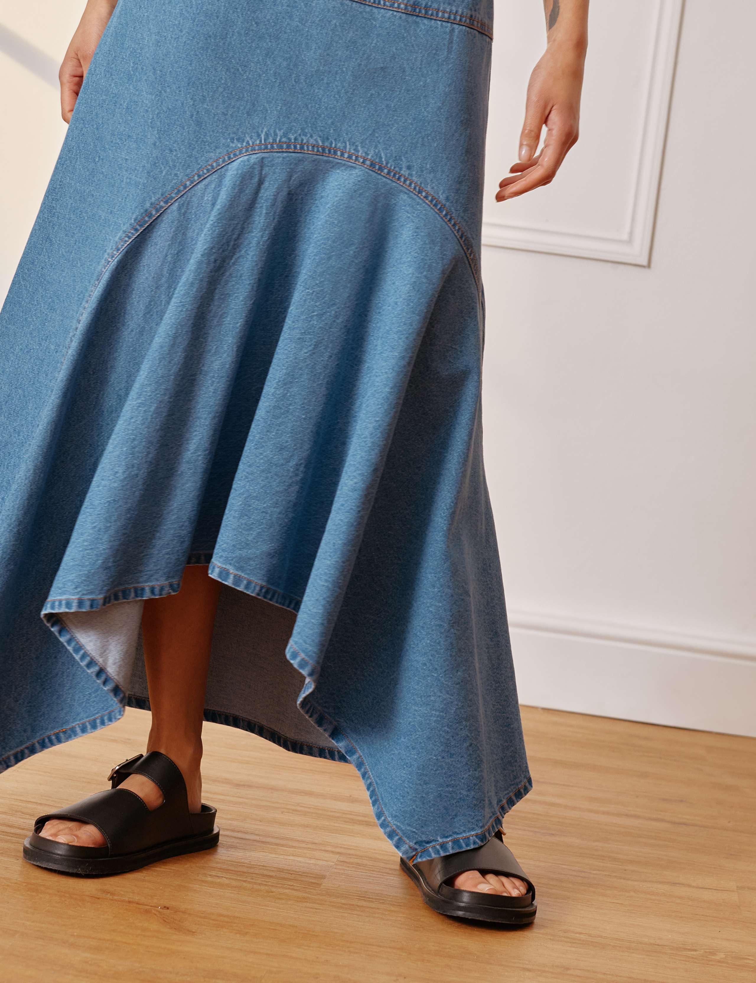 Denim Maxi Asymmetric Skirt 5 of 8