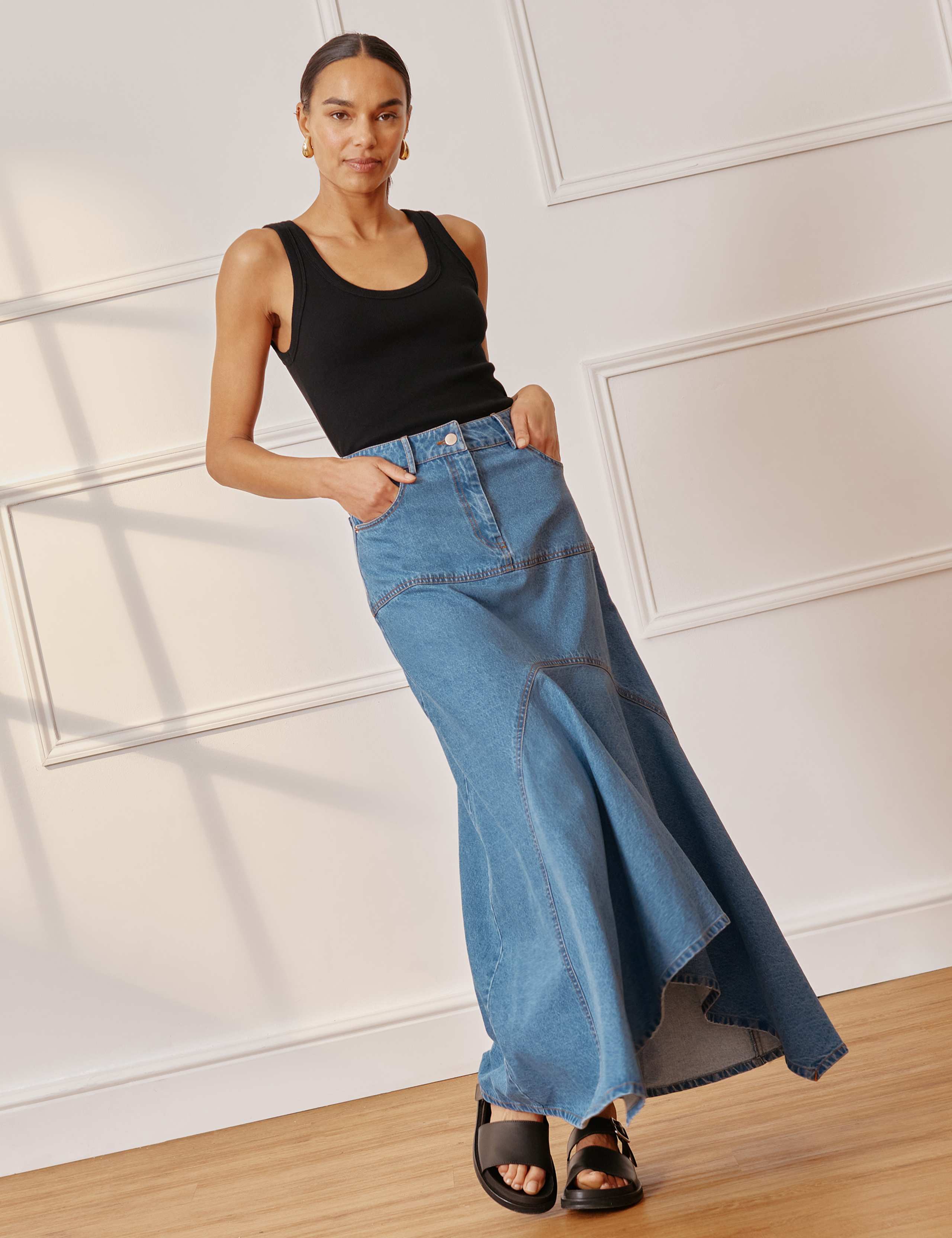 Denim Maxi Asymmetric Skirt 8 of 8