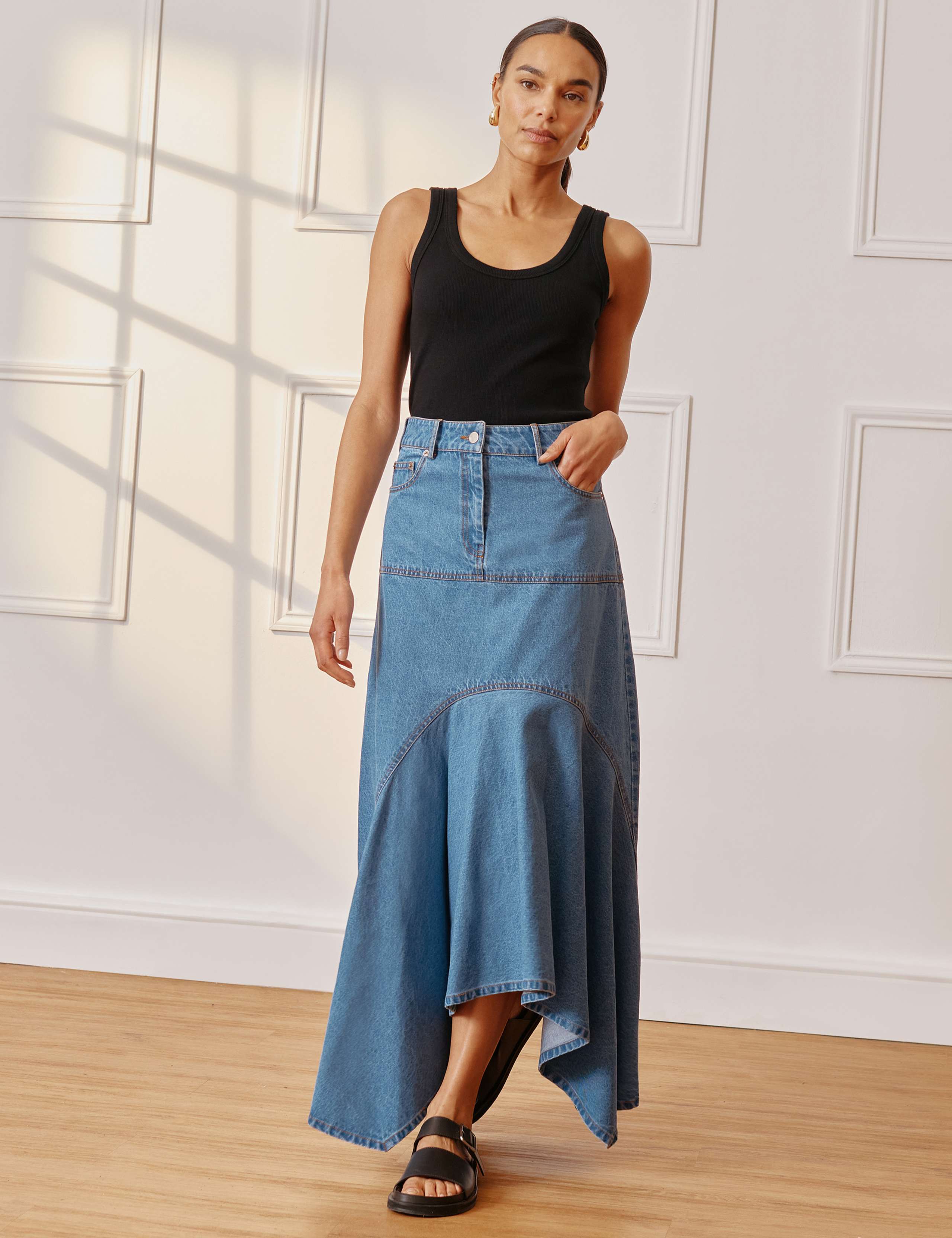 Denim Maxi Asymmetric Skirt 2 of 8