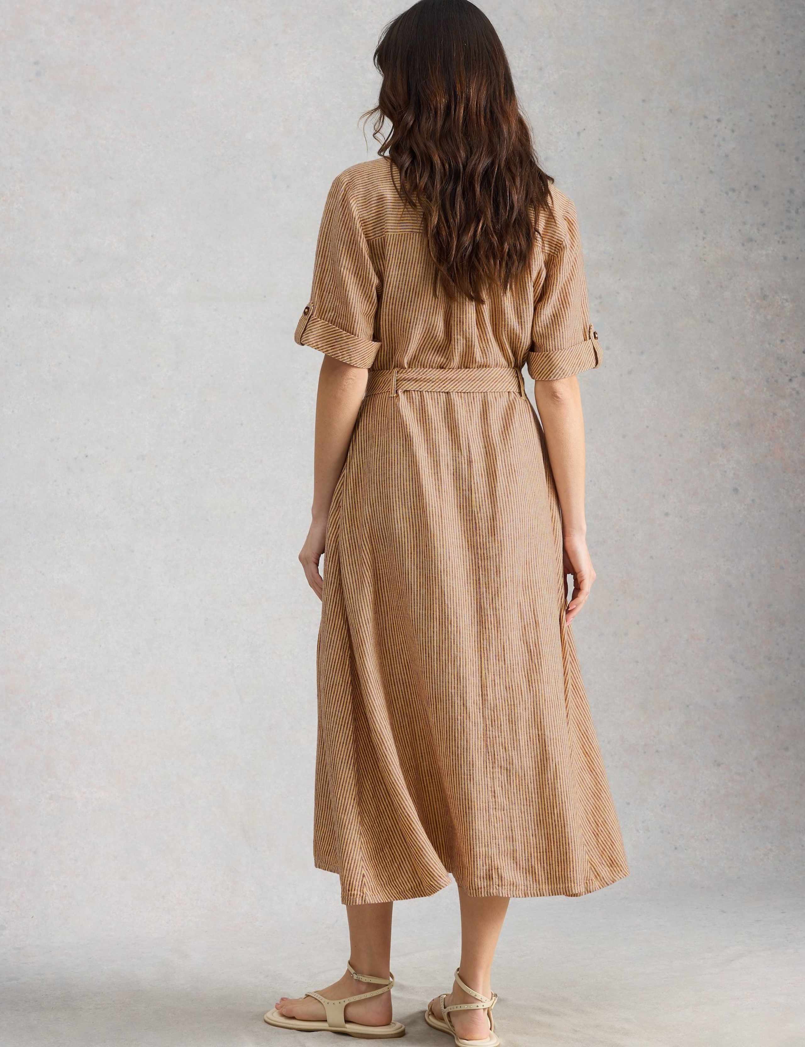 Linen Rich Striped Midi Shirt Dress 3 of 6