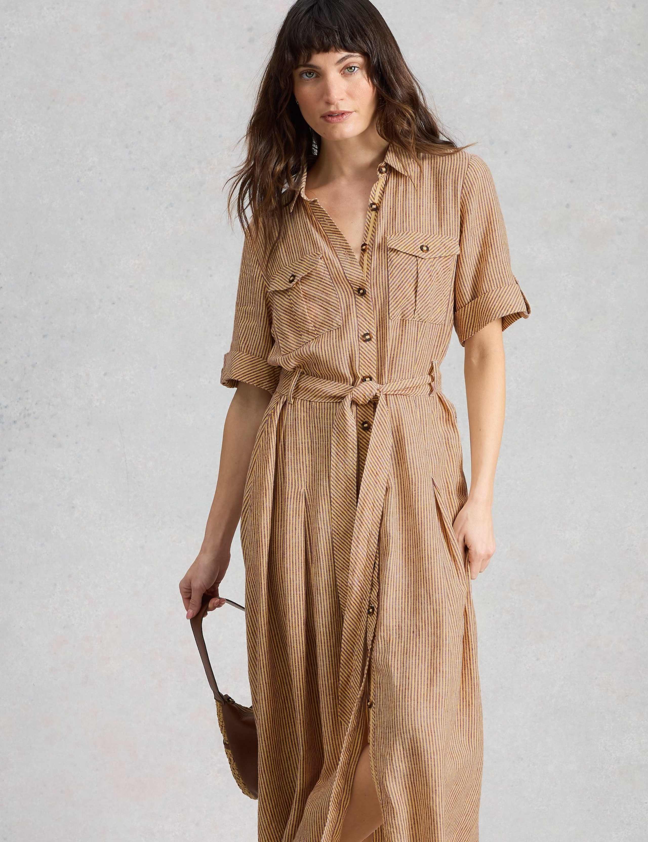 Linen Rich Striped Midi Shirt Dress 6 of 6