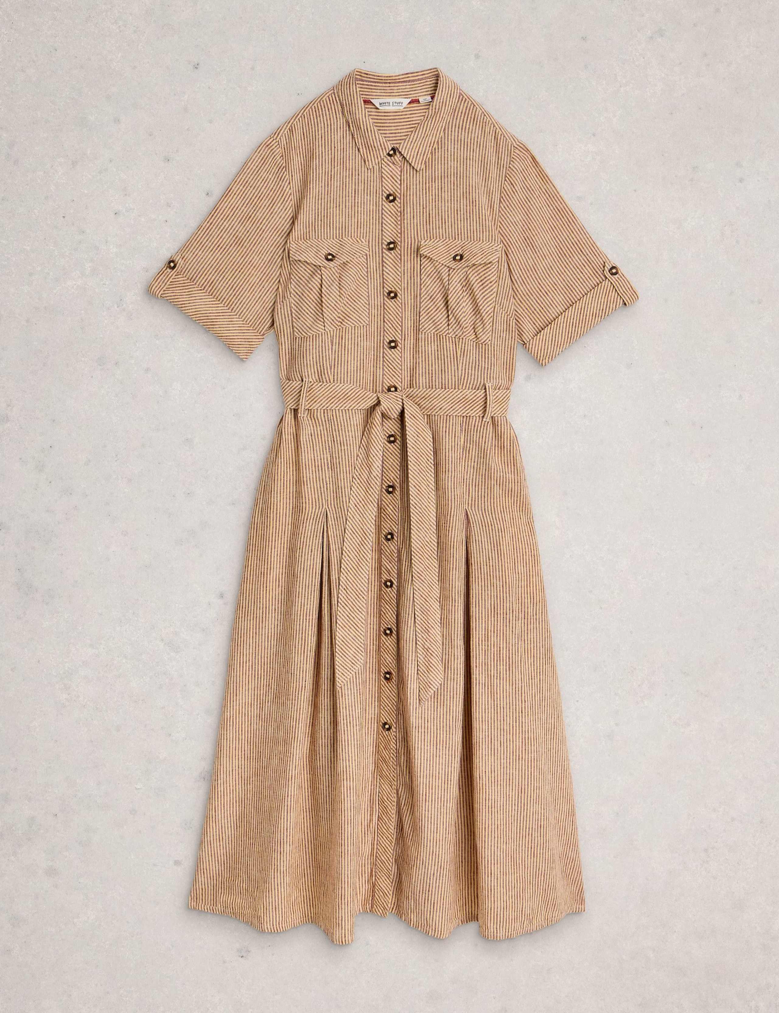 Linen Rich Striped Midi Shirt Dress 2 of 6