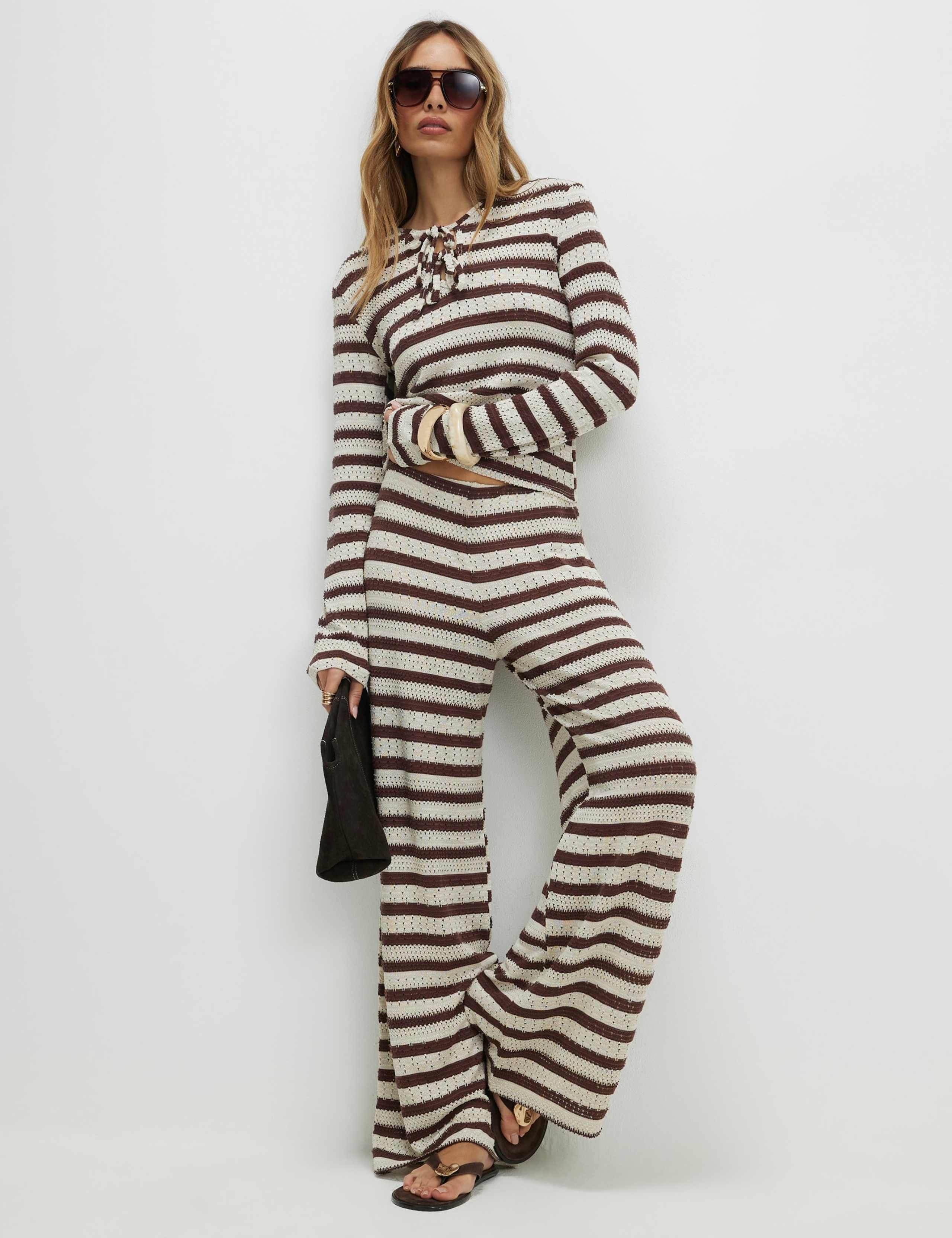 Striped Textured Tie Neck Top 2 of 4