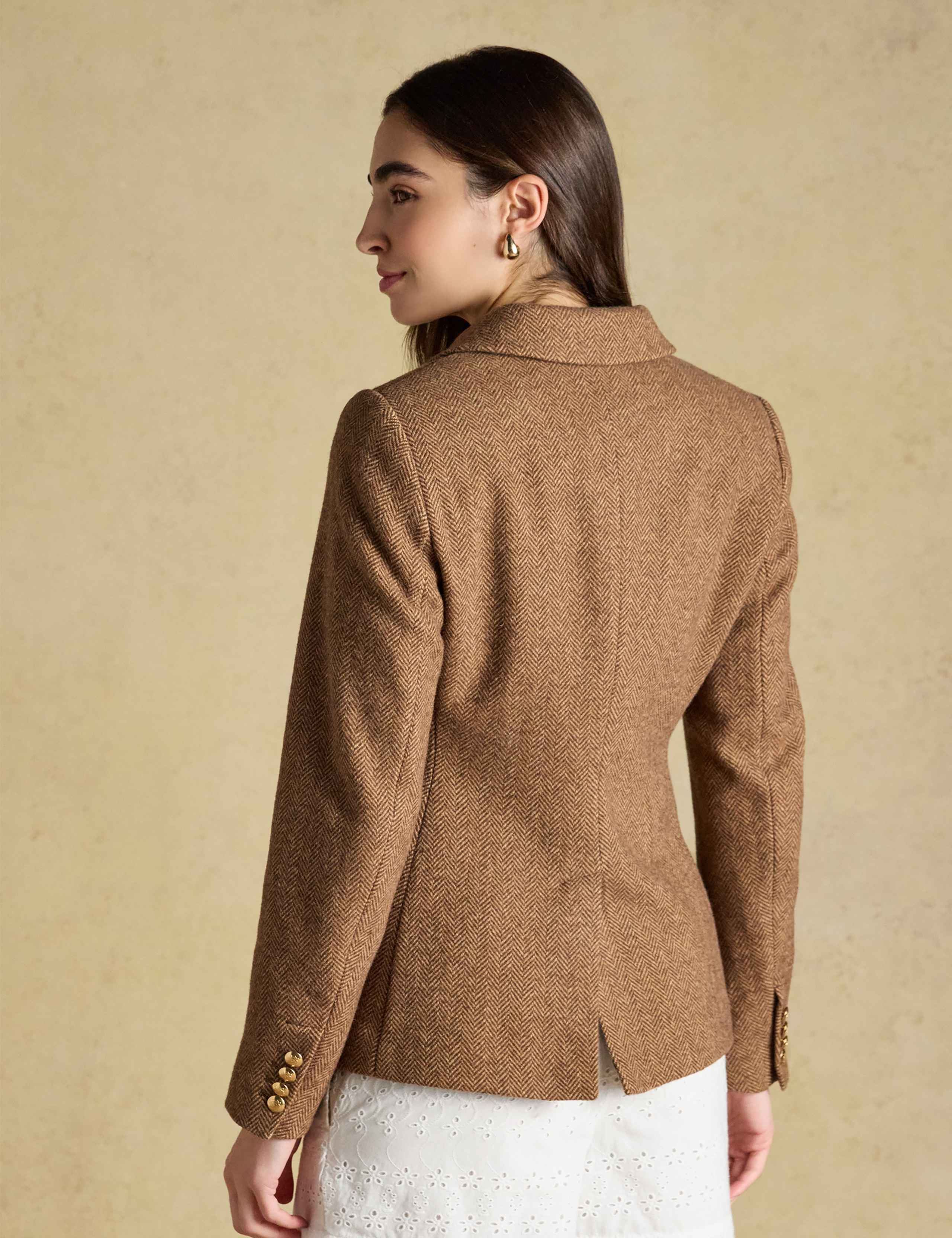 Wool Blend Tweed Herringbone Blazer 2 of 7