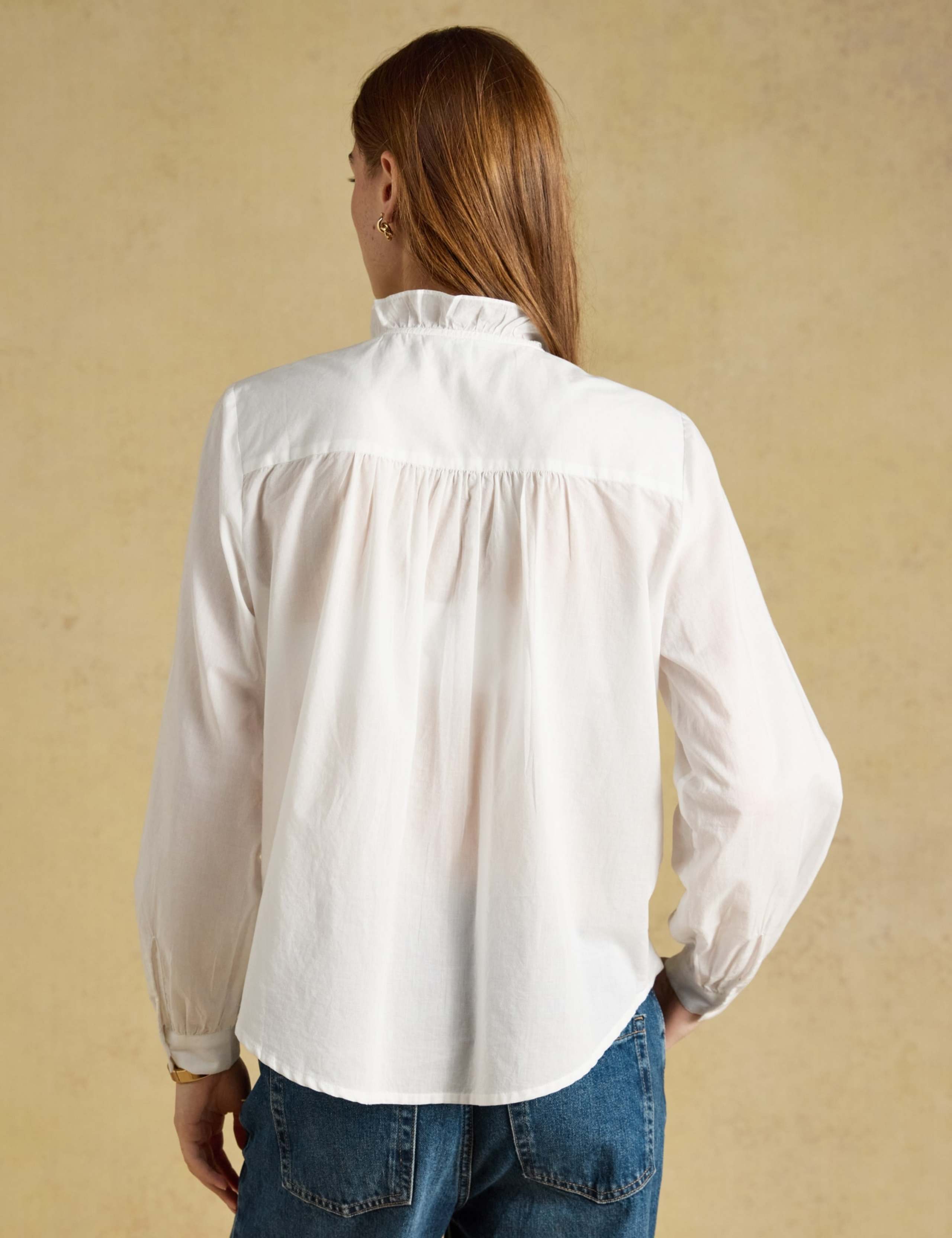 Pure Cotton Ruffle Neck Long Sleeve Blouse 3 of 7