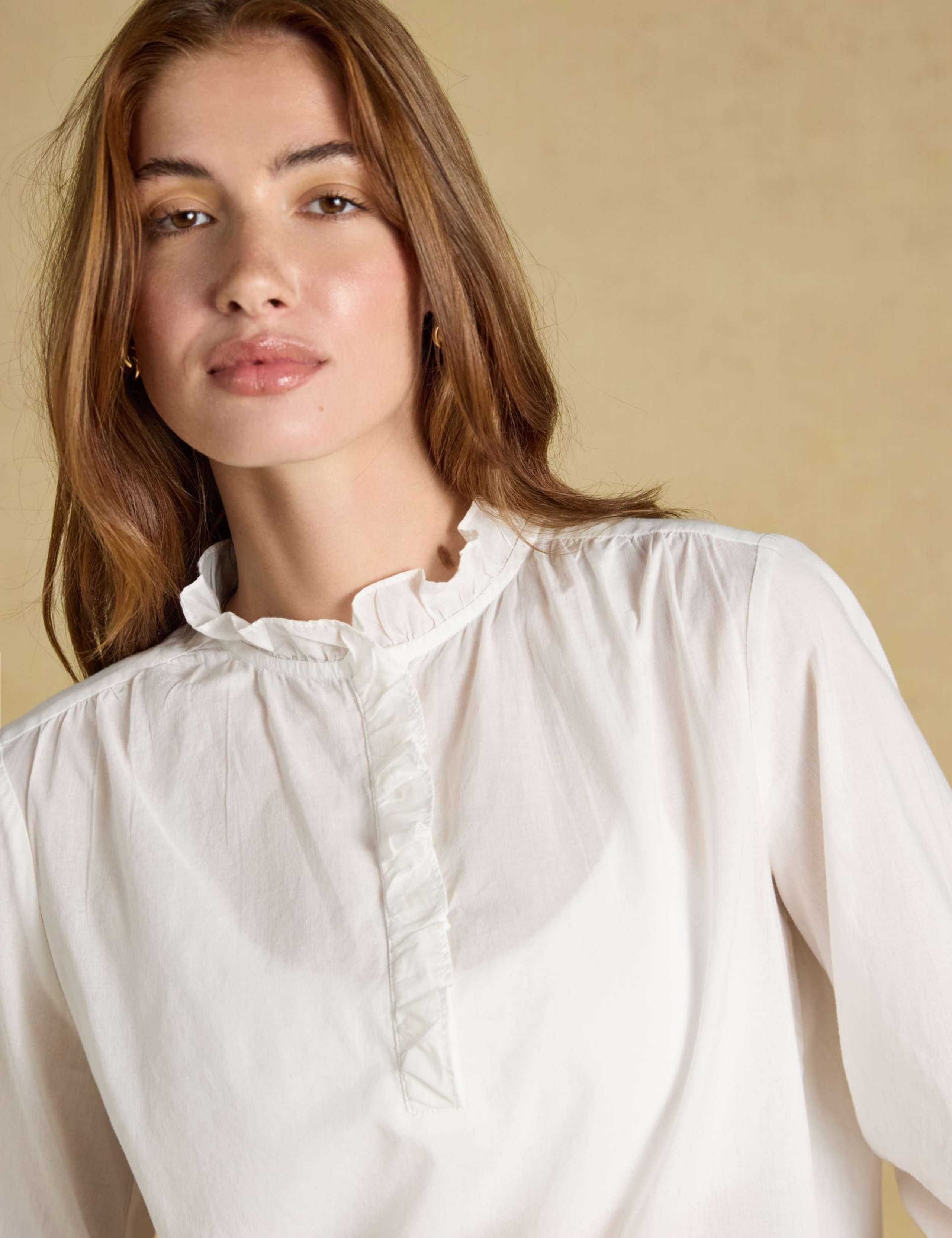 Pure Cotton Ruffle Neck Long Sleeve Blouse 7 of 7