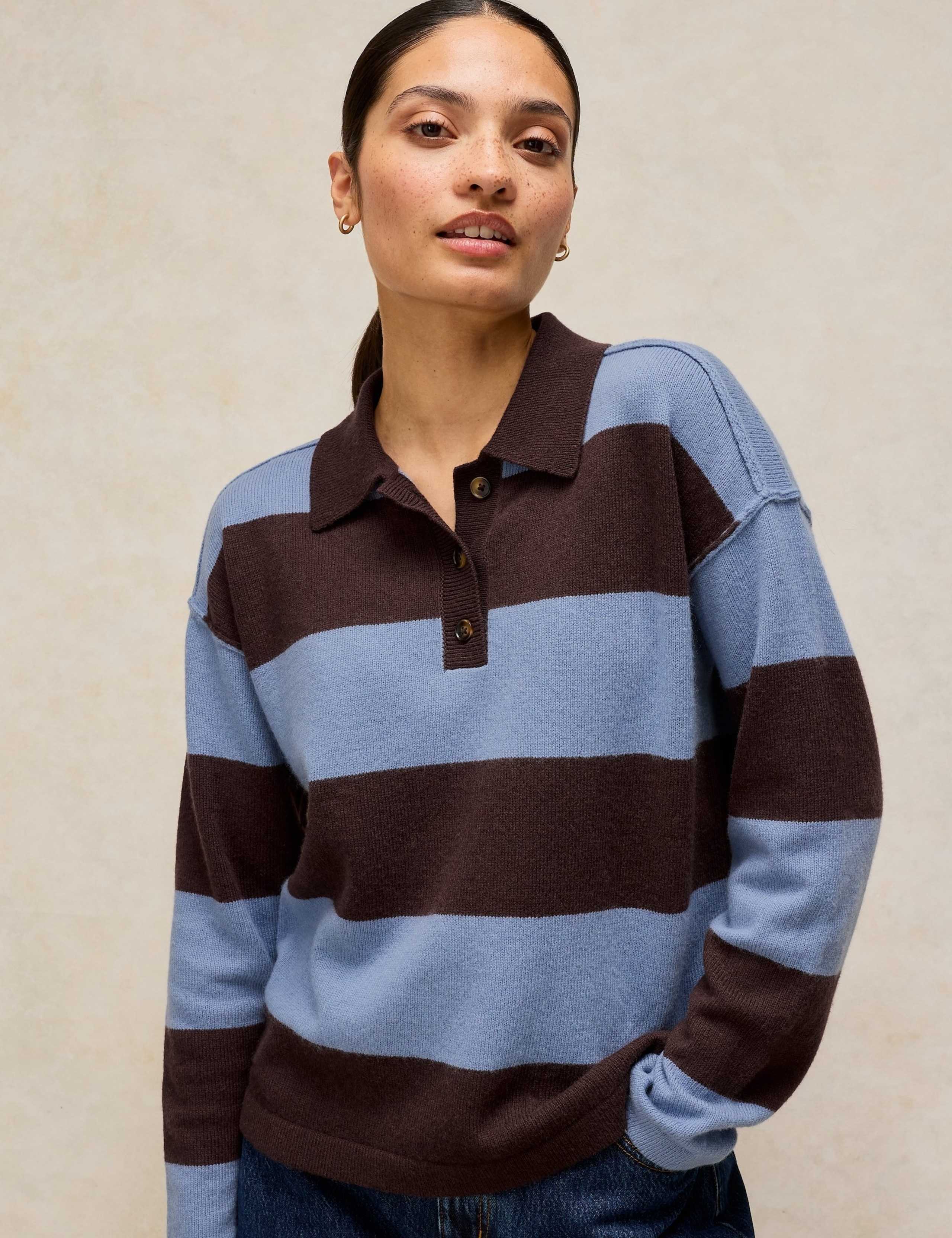 Wool Blend Striped Collared Jumper 1 of 6