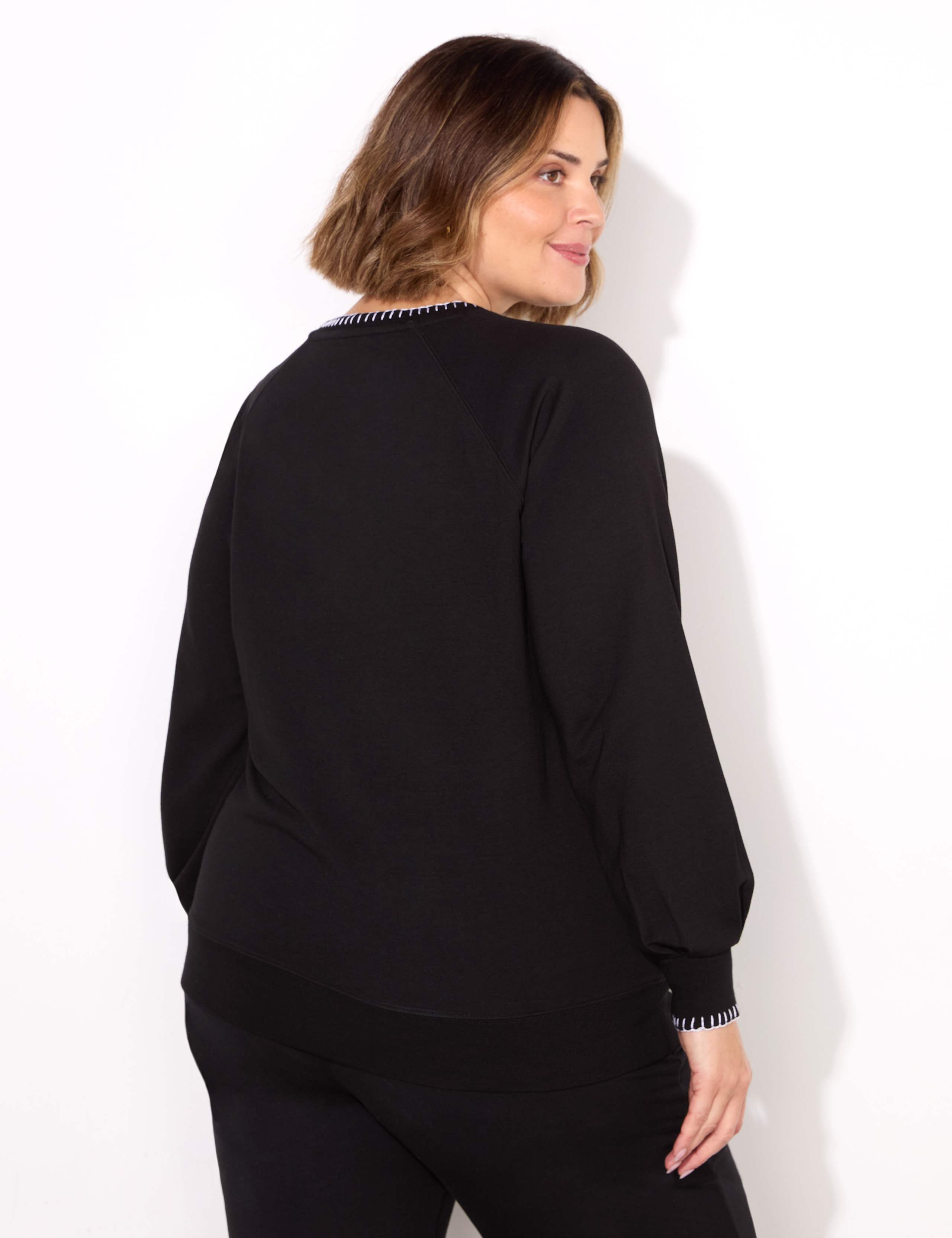 Cotton Rich Blanket Stitch V-Neck Sweatshirt 4 of 4