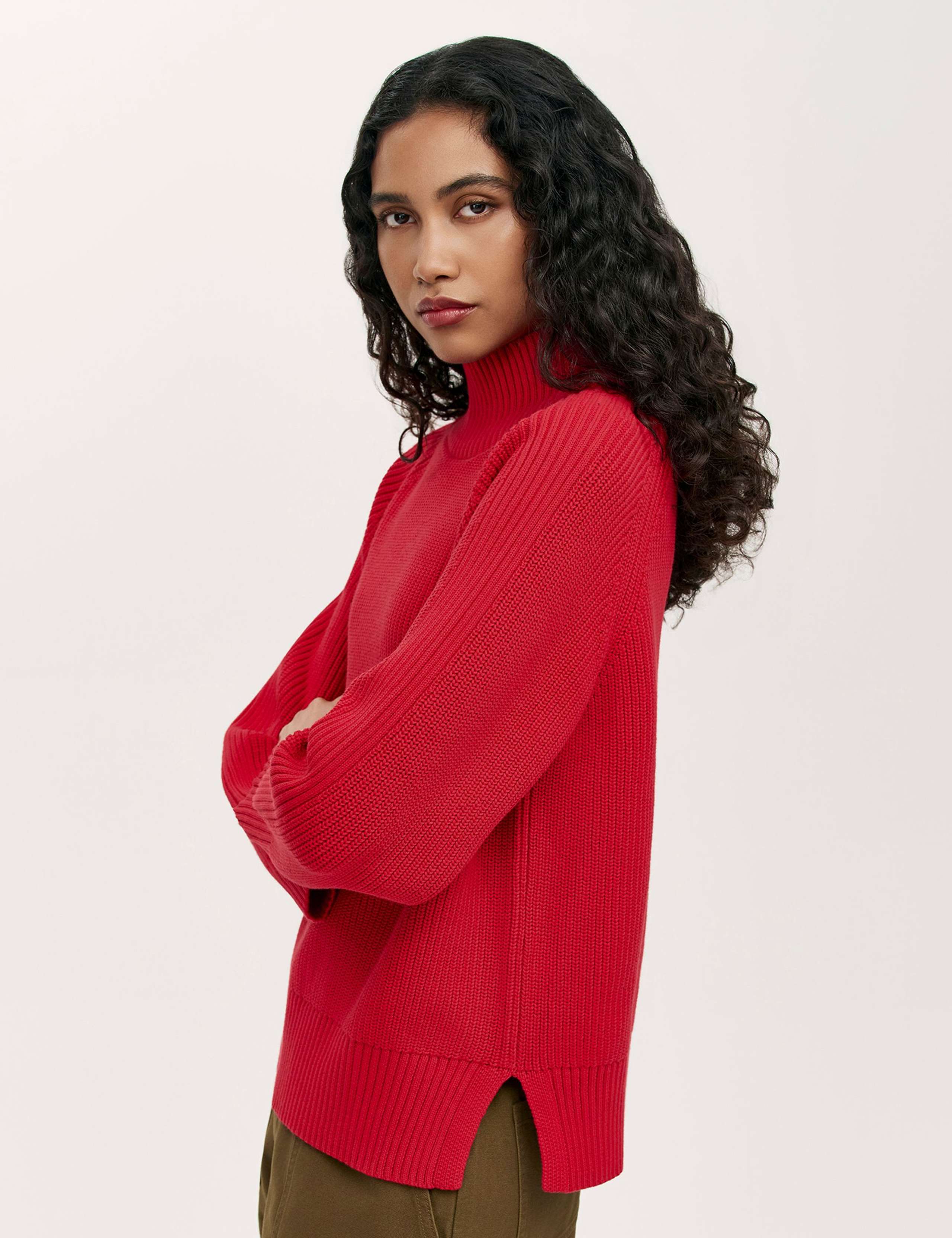 Cotton Rich Textured Funnel Neck Jumper 3 of 4