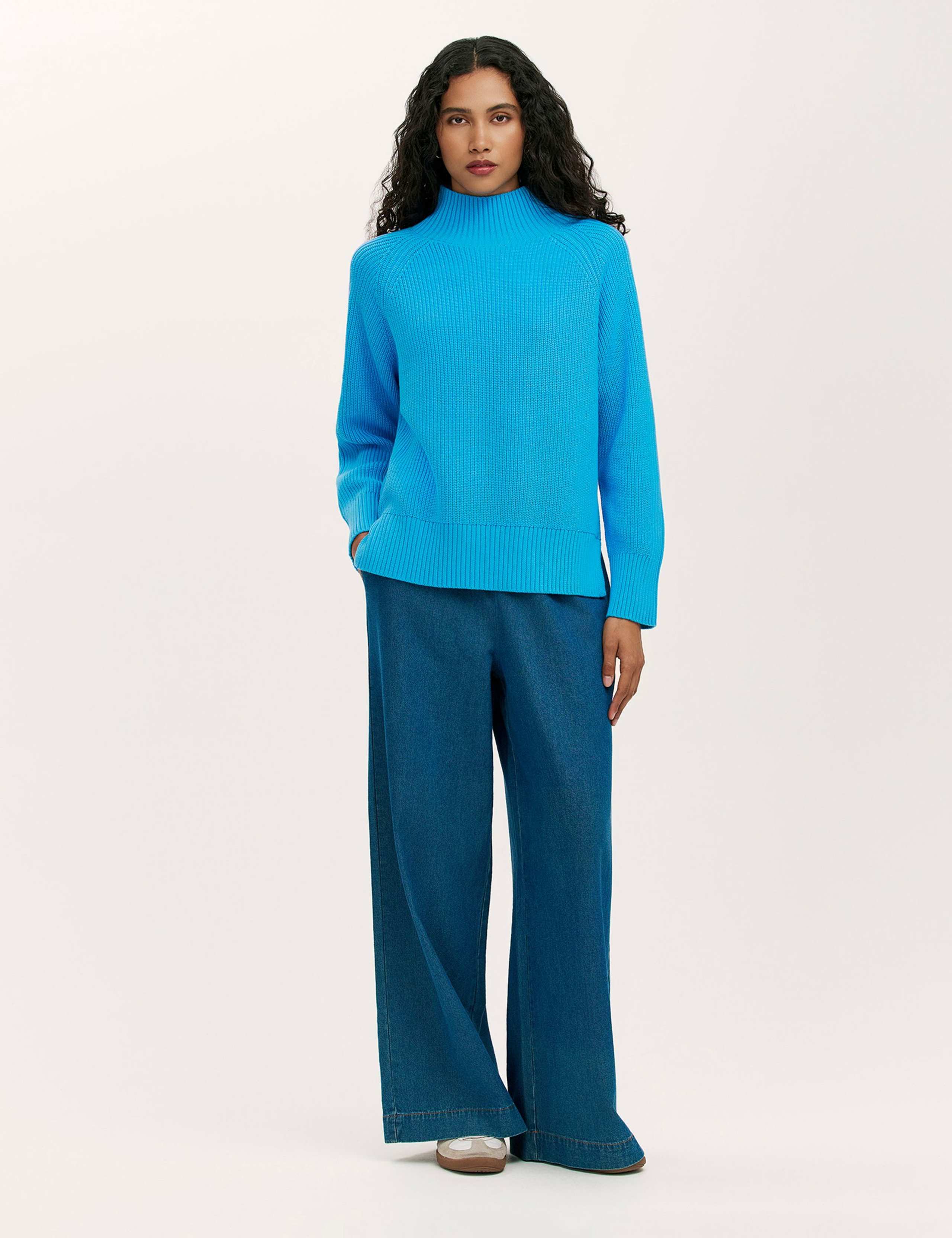 Cotton Rich Textured Funnel Neck Jumper 2 of 4