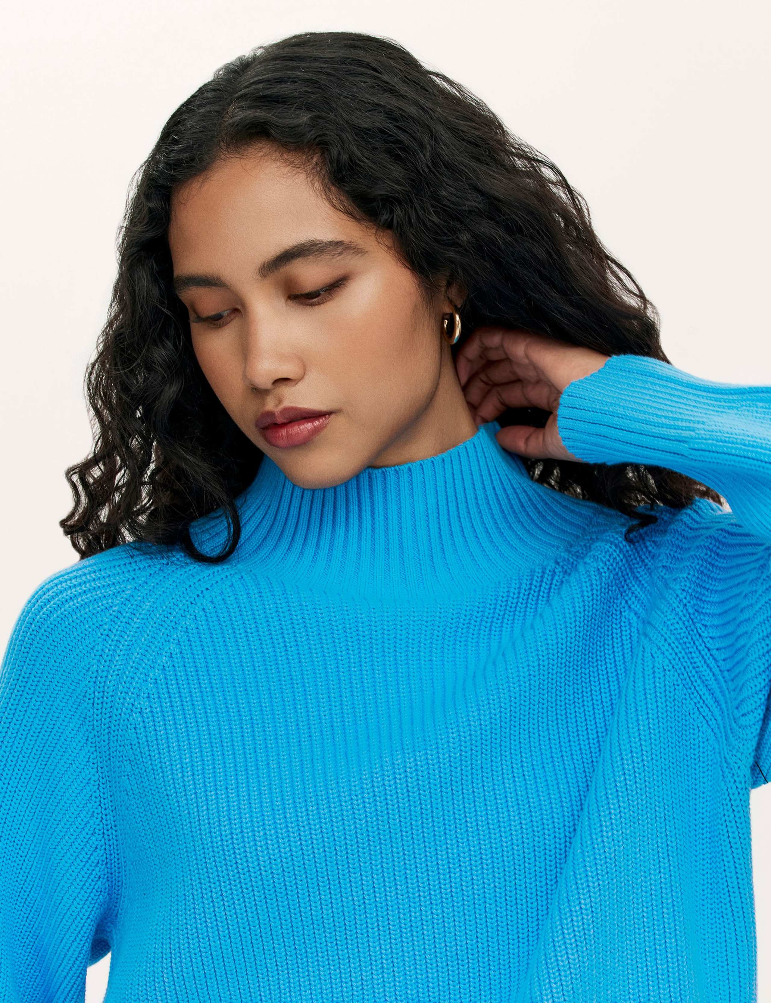 Cotton Rich Textured Funnel Neck Jumper 4 of 4
