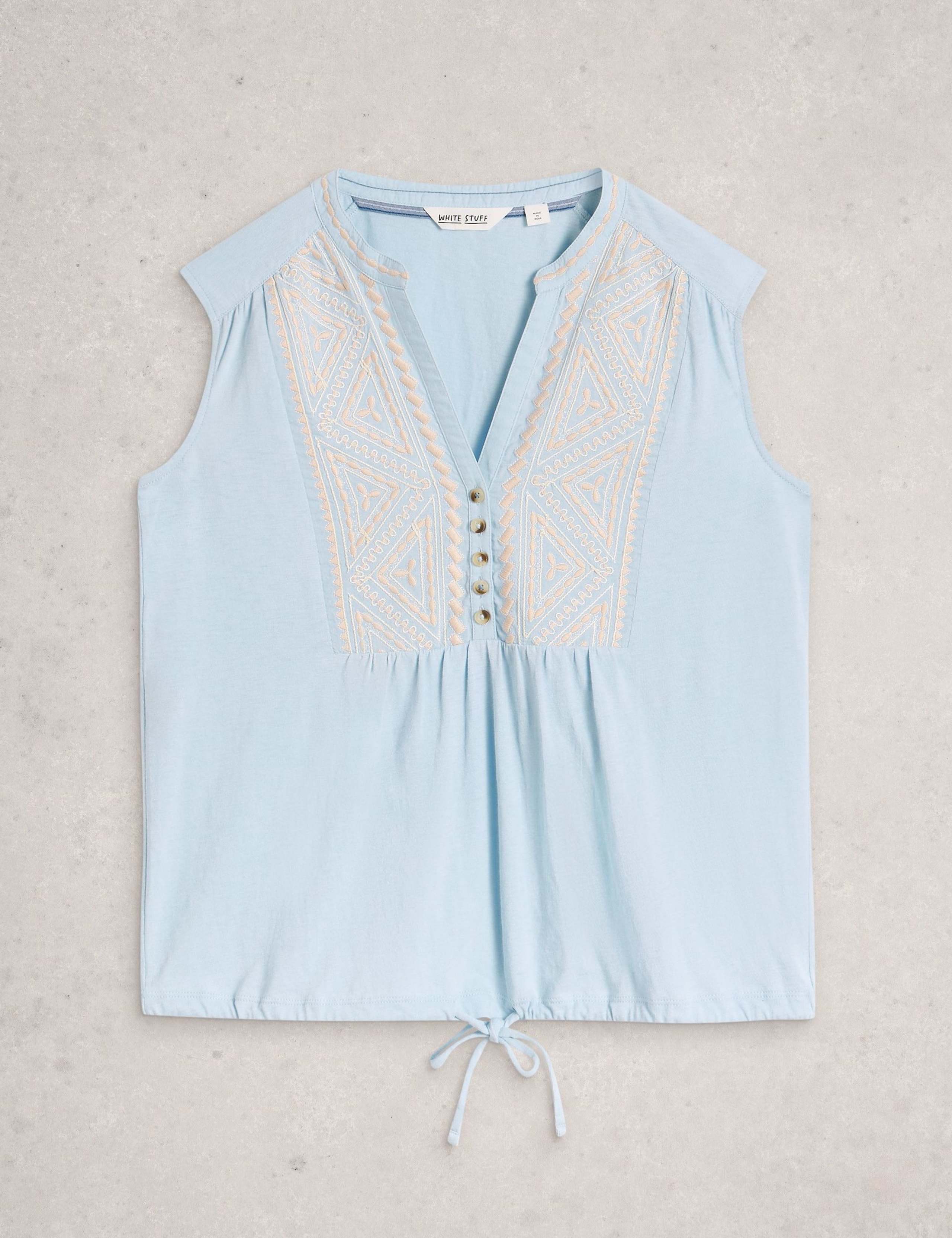 Pure Cotton Embroidery Tie Hem Top 2 of 6