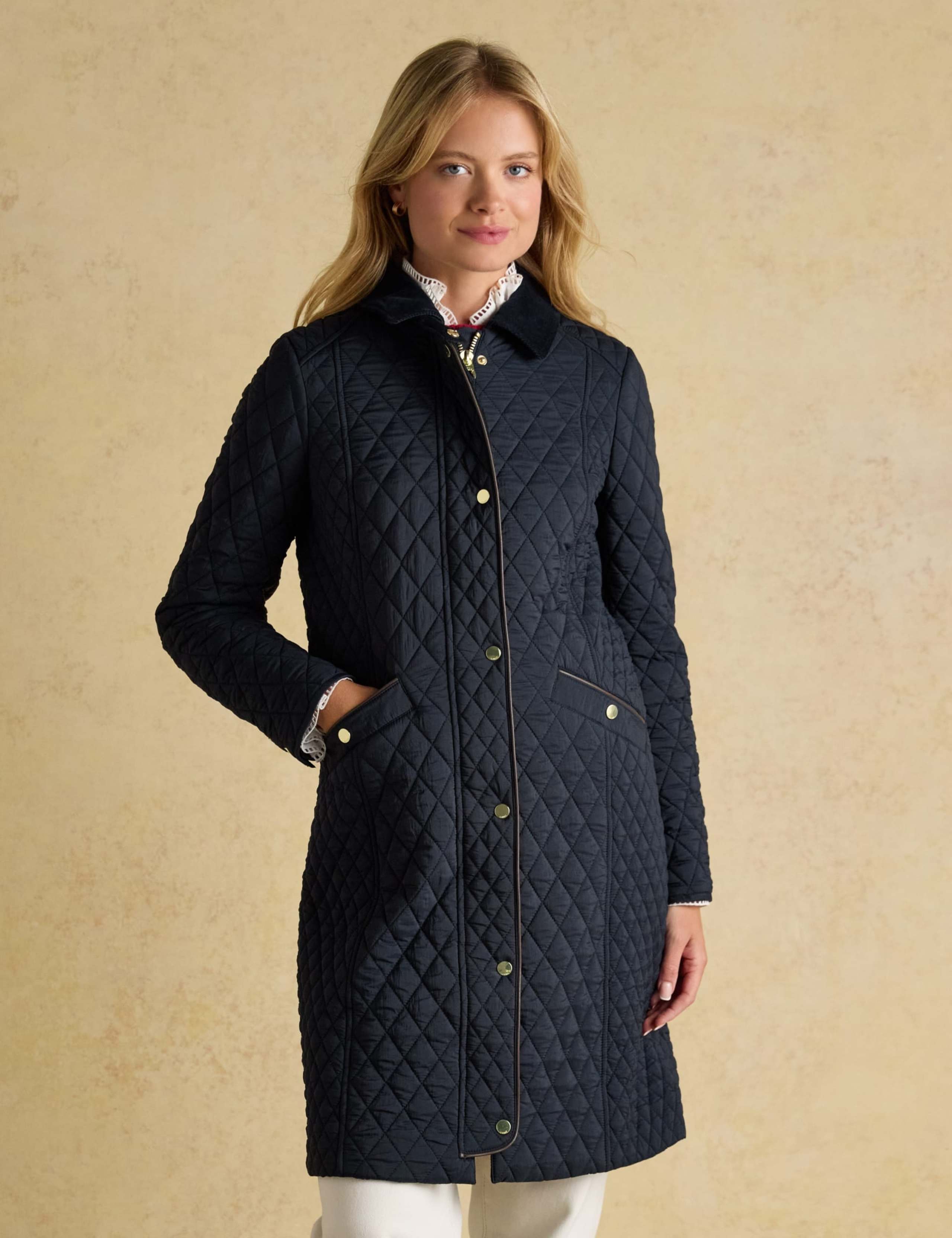 Showerproof Quilted Collared Longline Coat 1 of 7