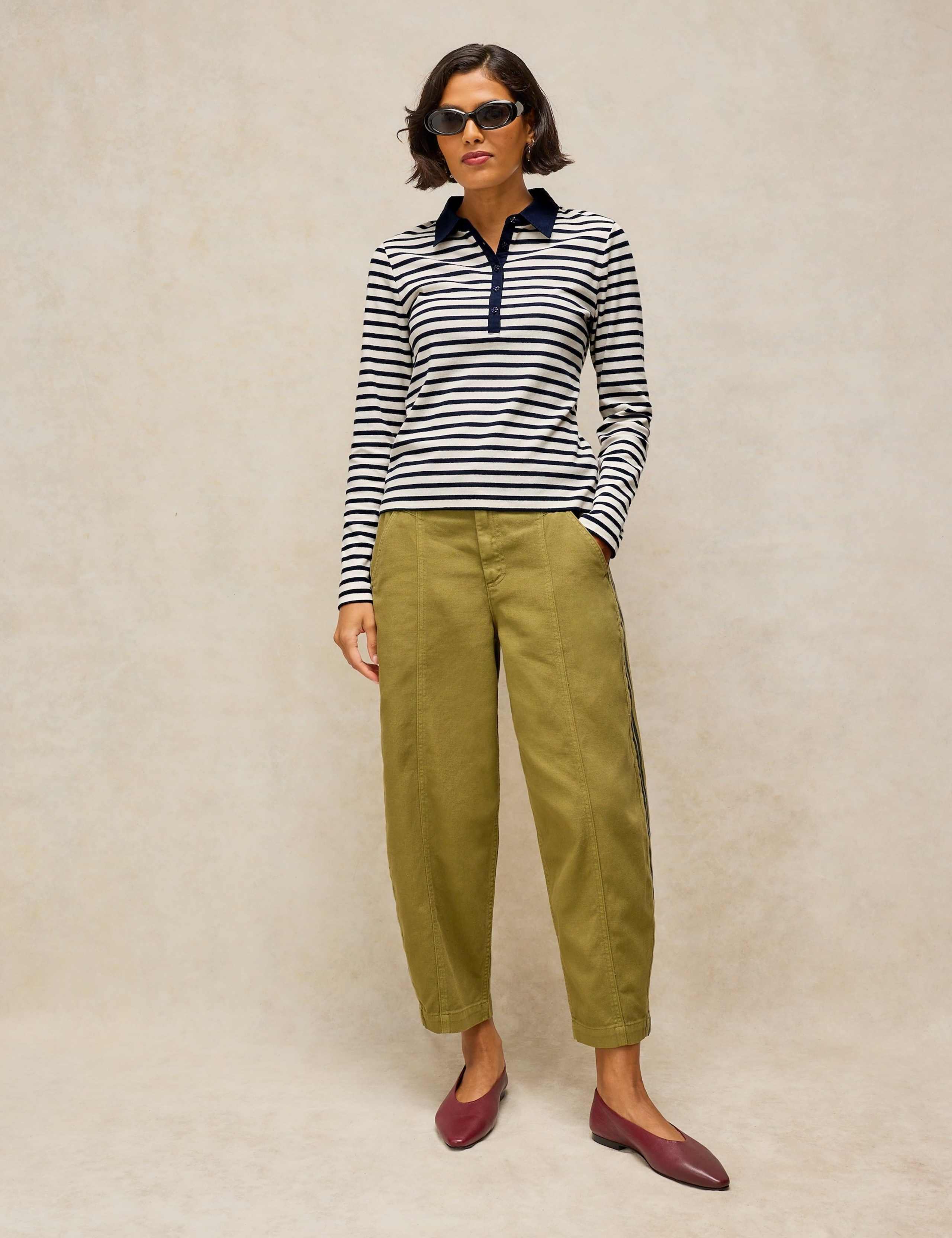 Cotton Rich Ribbed Striped Collared Top 3 of 6