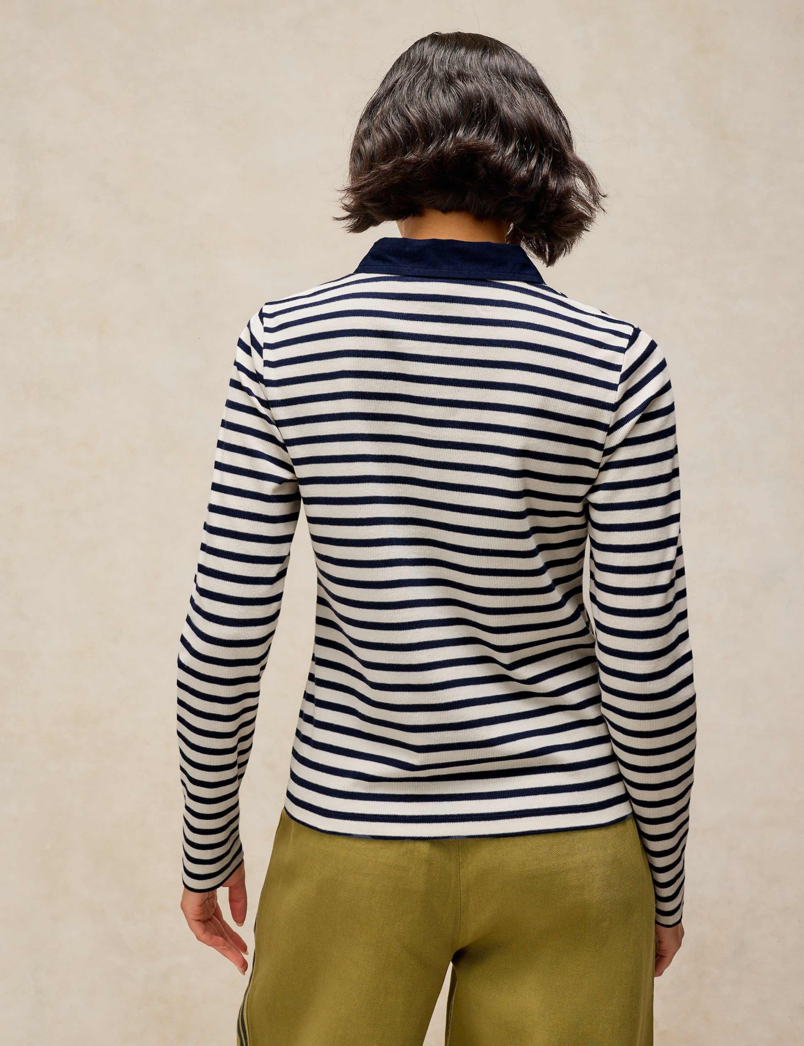 Cotton Rich Ribbed Striped Collared Top 4 of 6