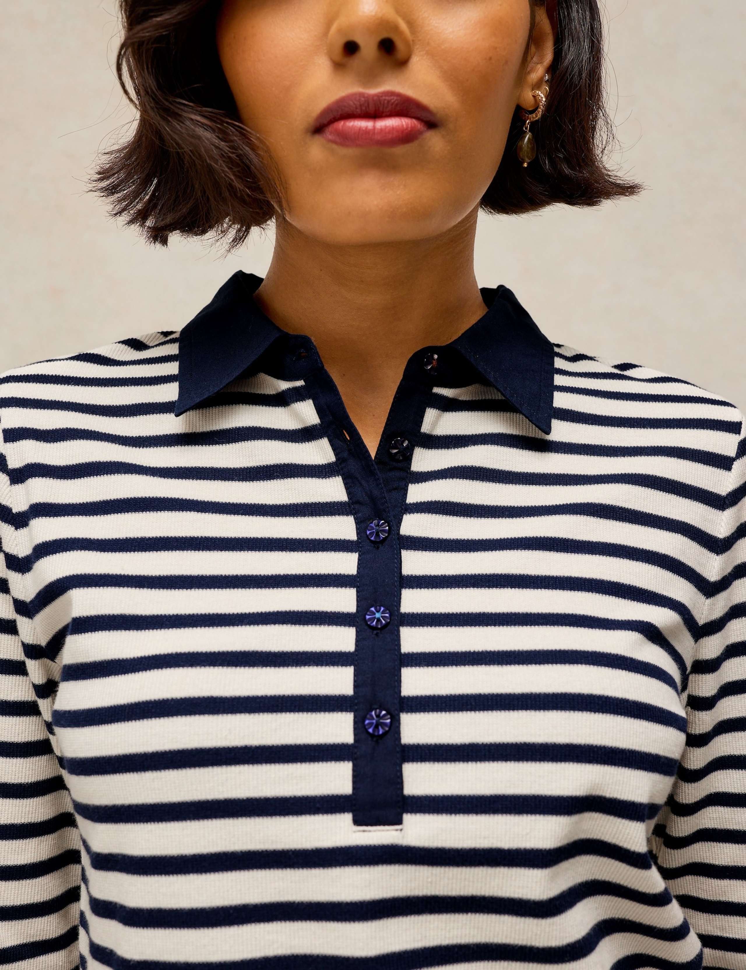 Cotton Rich Ribbed Striped Collared Top 5 of 6