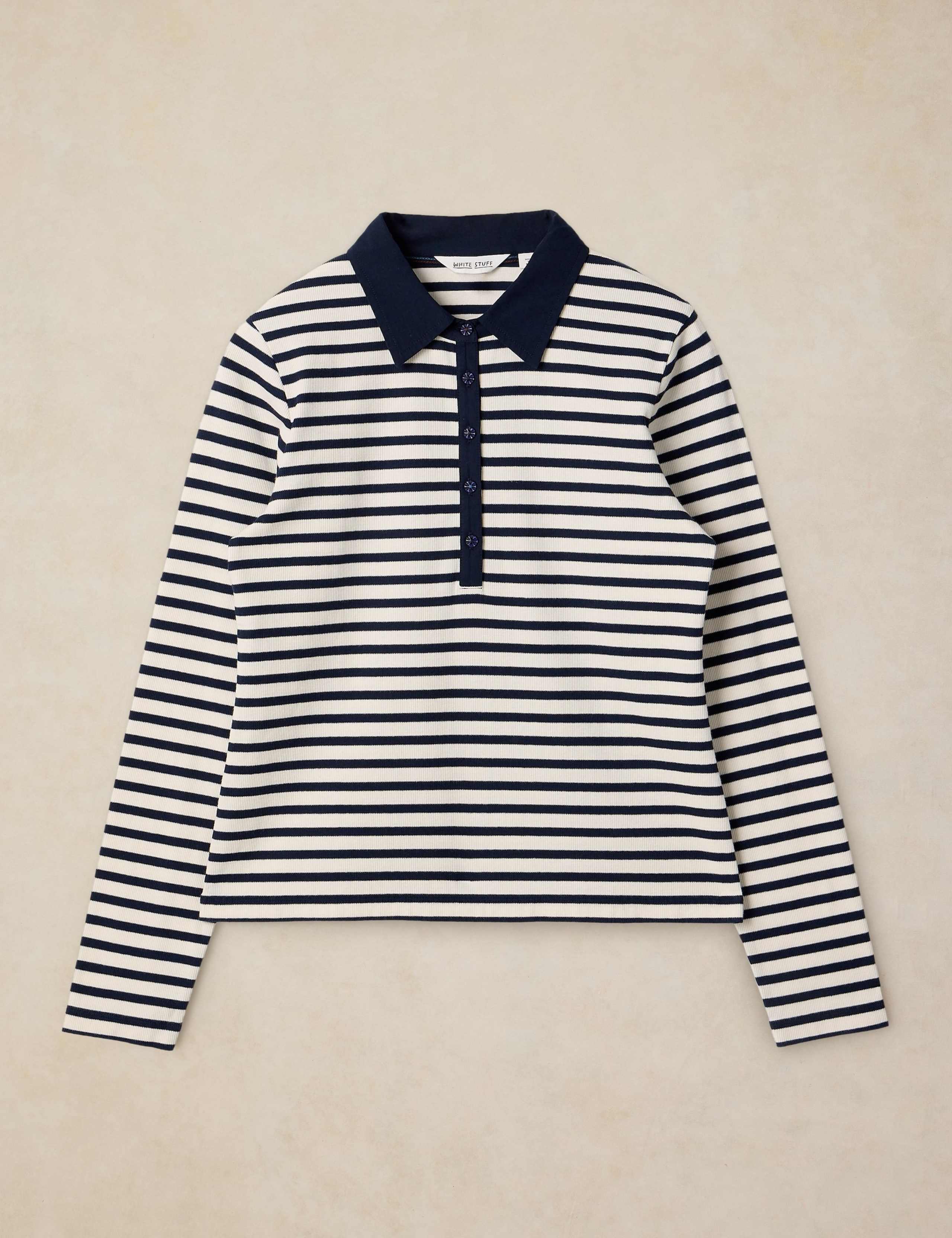 Cotton Rich Ribbed Striped Collared Top 2 of 6