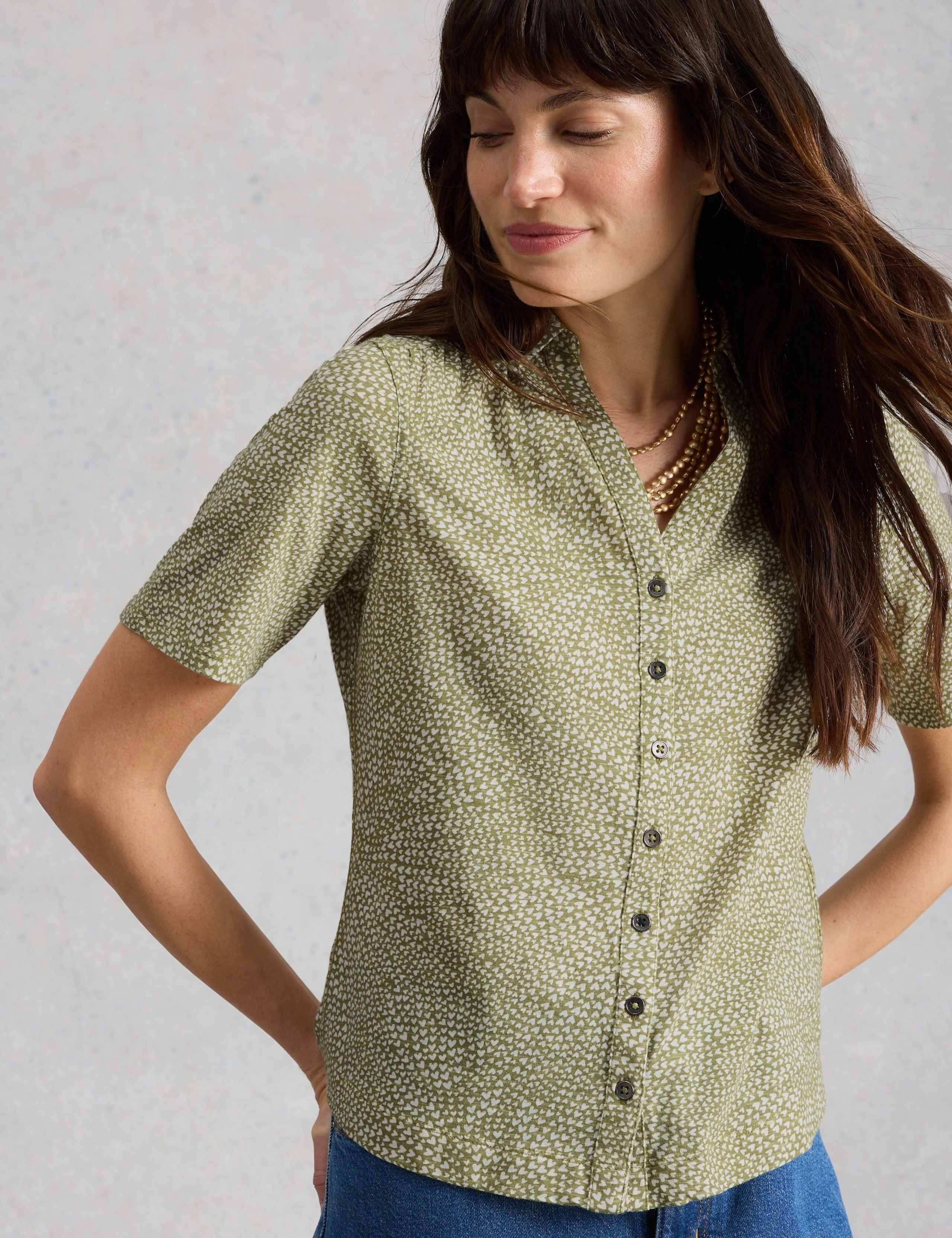 Jersey Ditsy Heart Print Collared Shirt 3 of 5