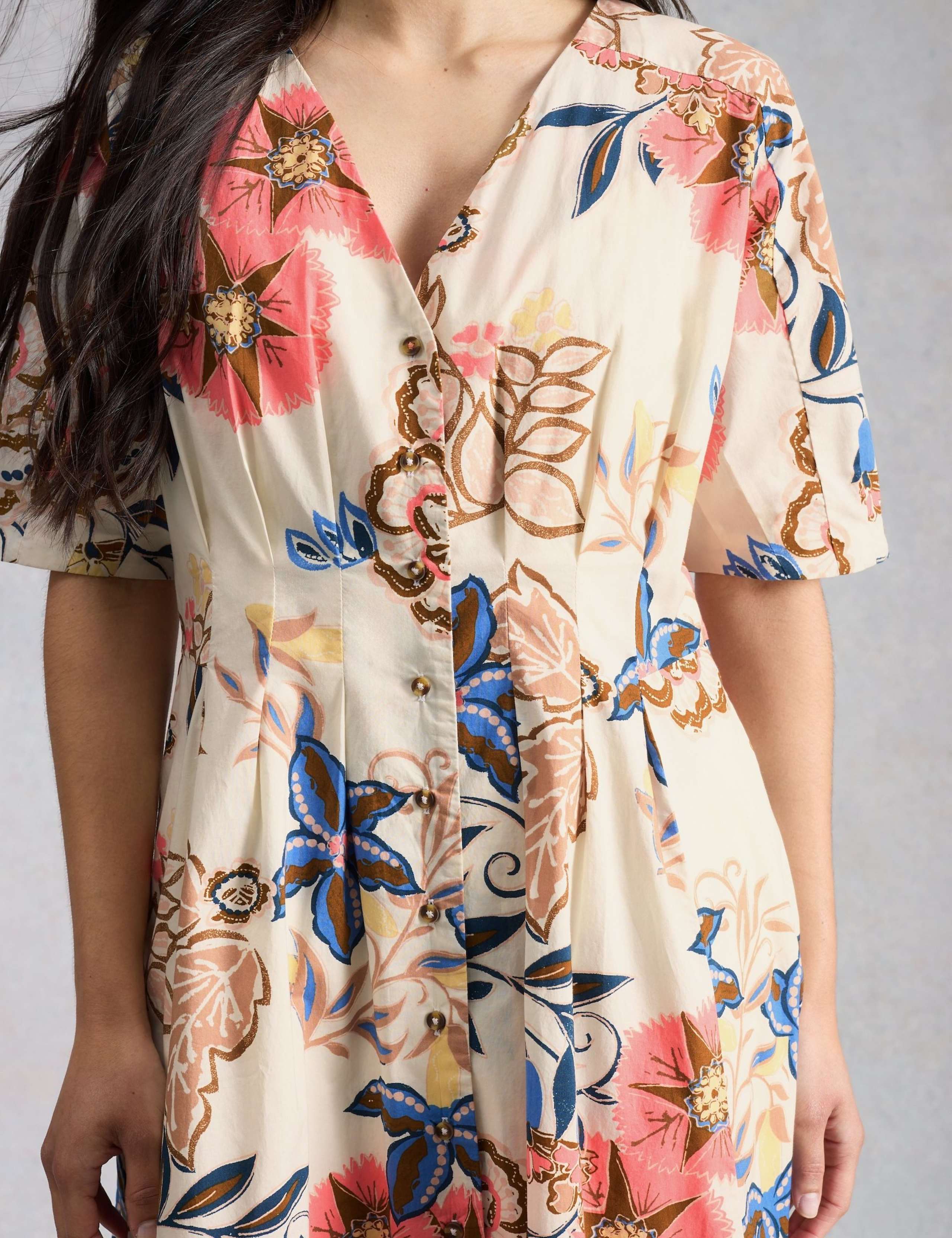 Pure Cotton V-Neck Midi Waisted Dress 4 of 6