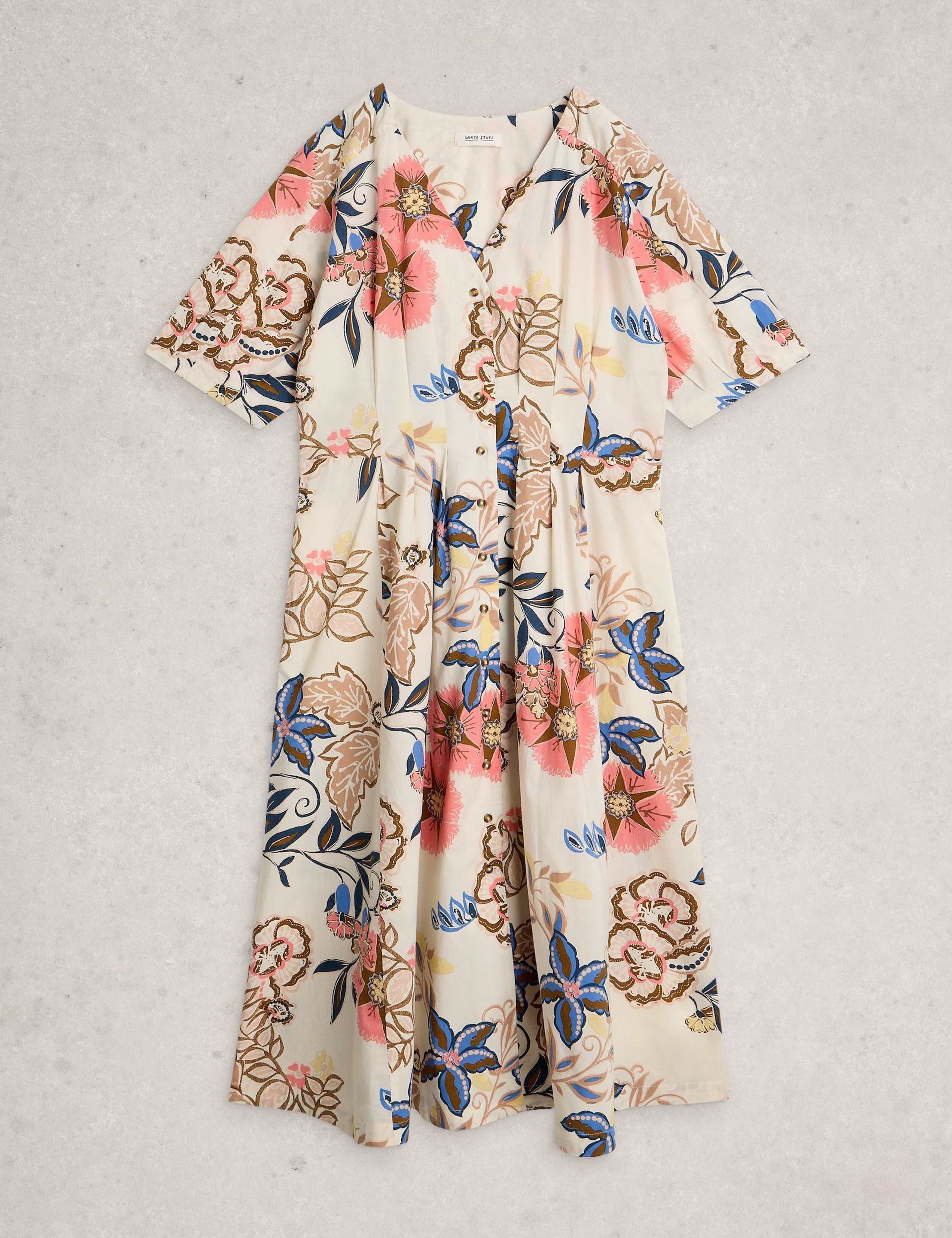 Pure Cotton V-Neck Midi Waisted Dress 2 of 6