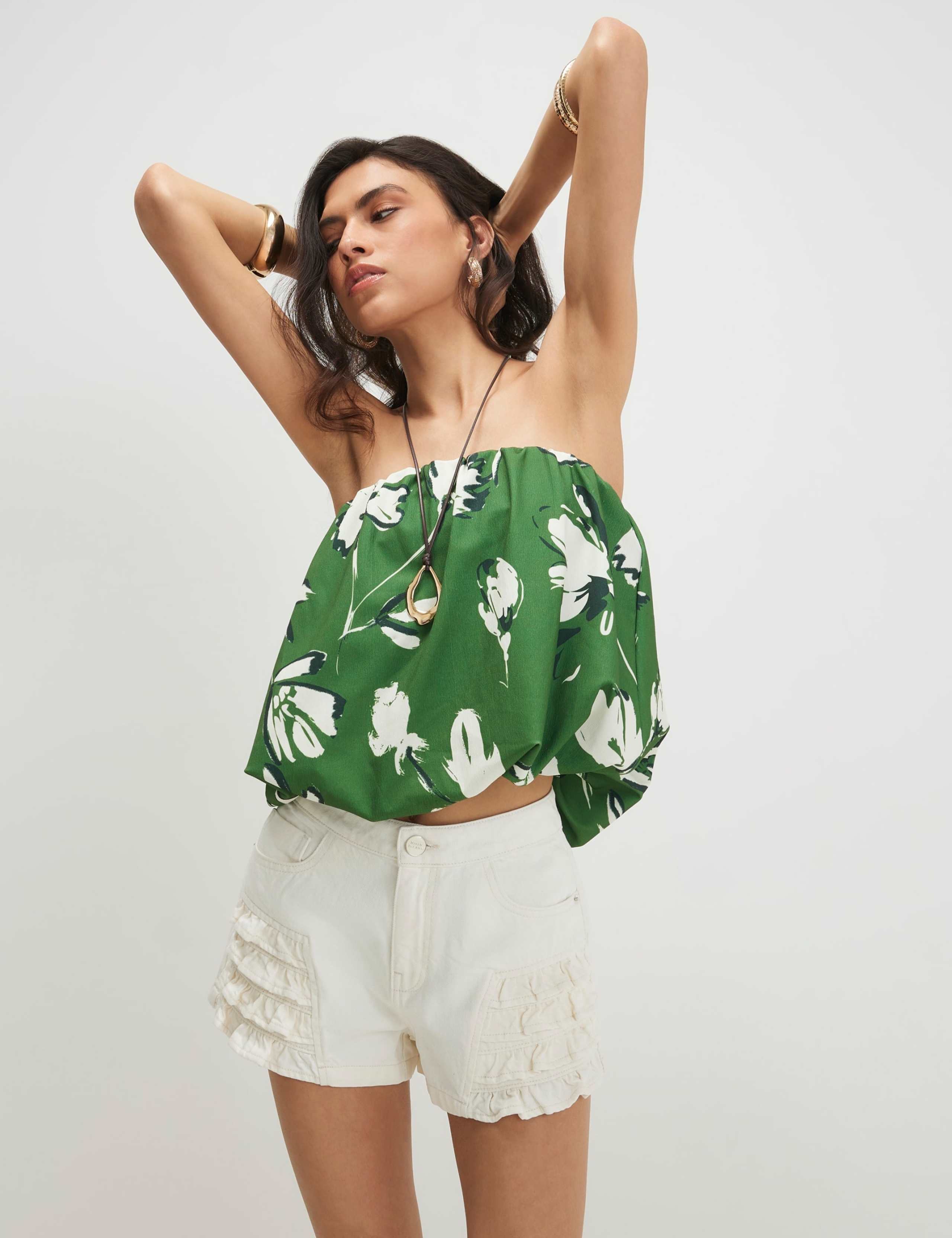 Floral Bubble Hem Bandeau Top 1 of 4