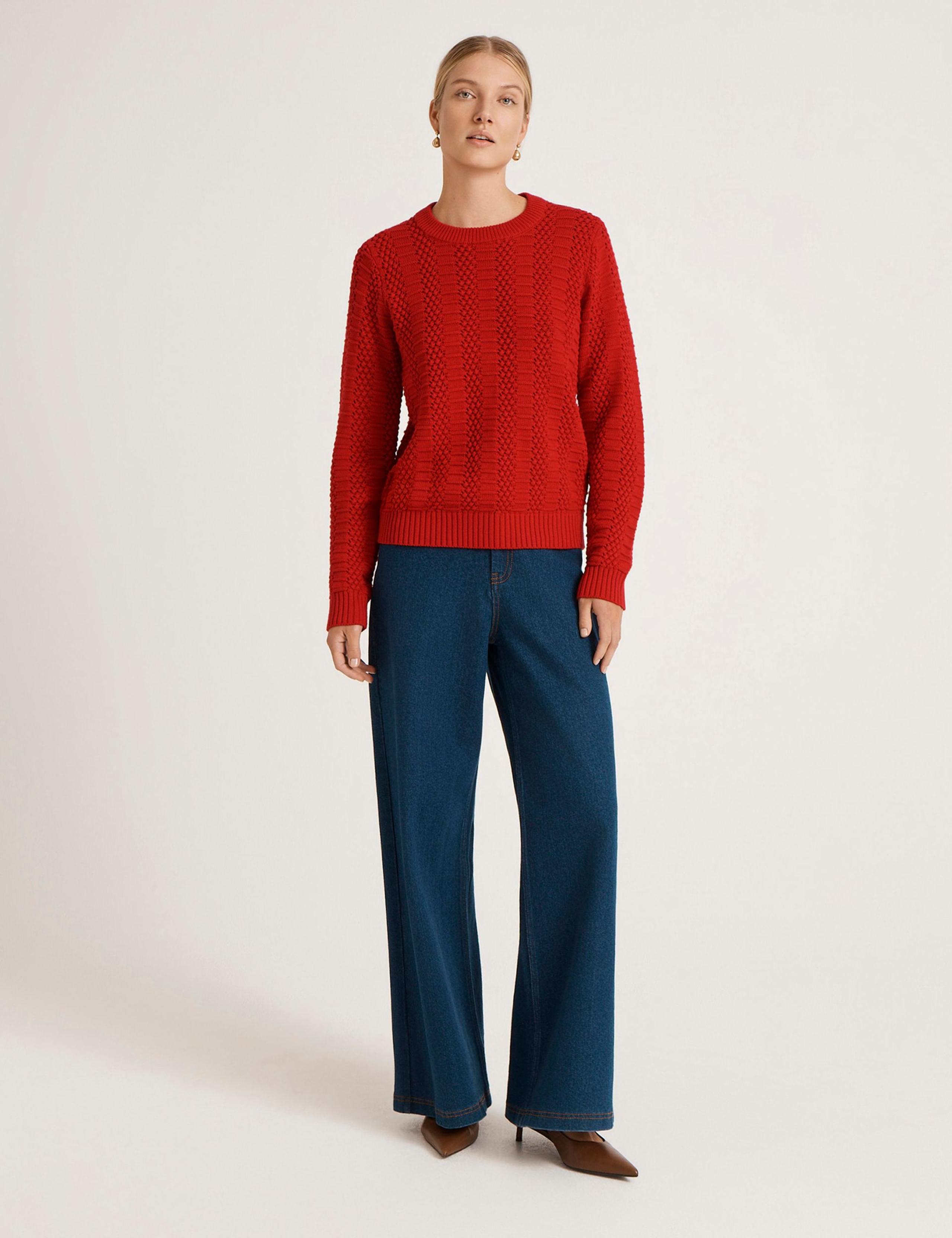 Pure Cotton Textured Crew Neck Jumper 2 of 4