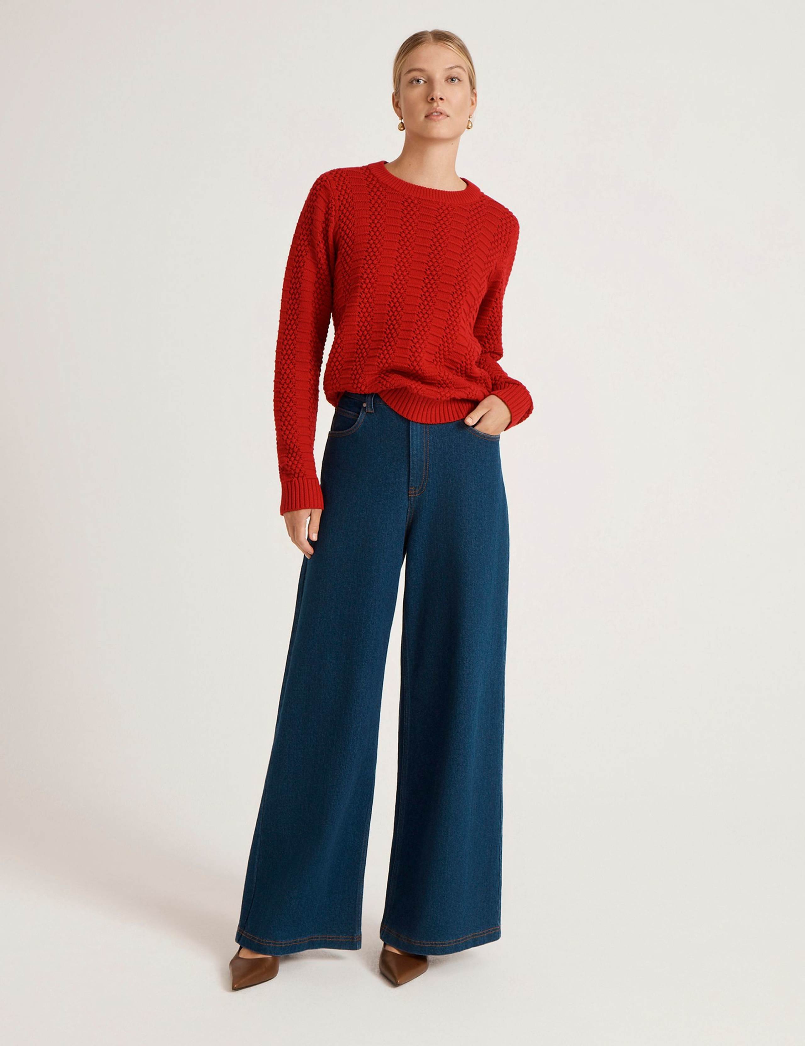 Pure Cotton Textured Crew Neck Jumper 4 of 4