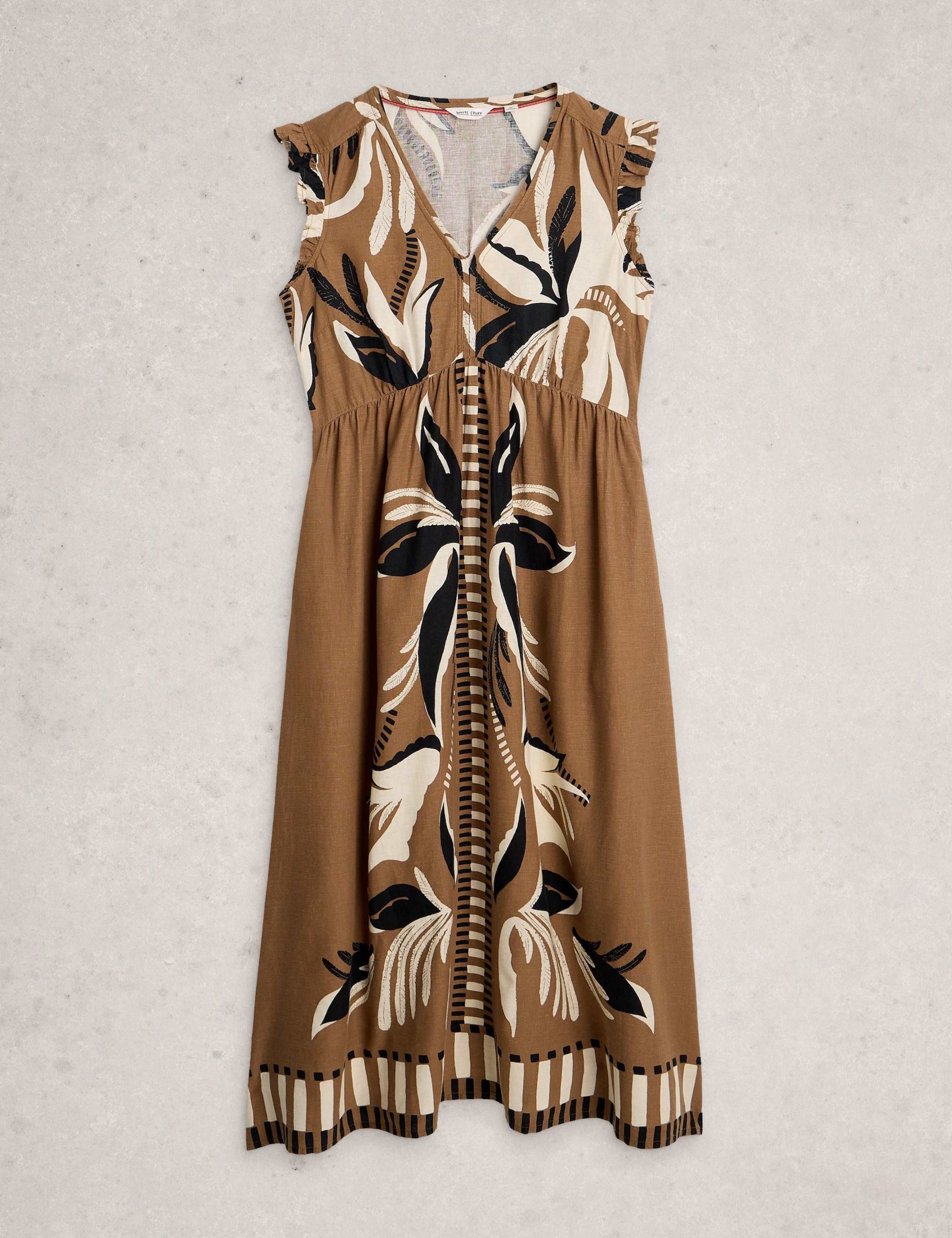 Linen Rich Printed Maxi Waisted Dress 2 of 6