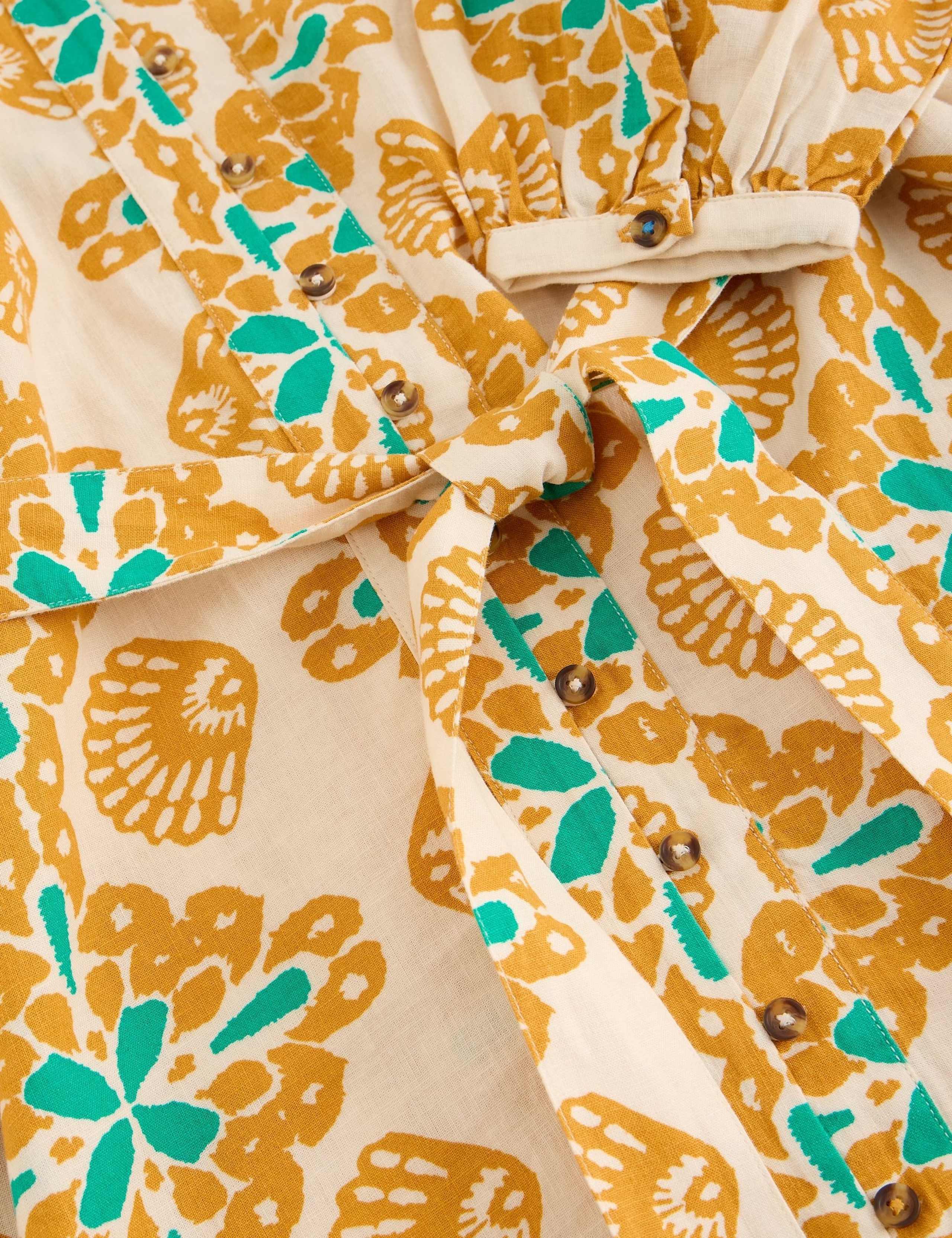 Linen Rich Floral V-Neck Mini Waisted Dress 3 of 6