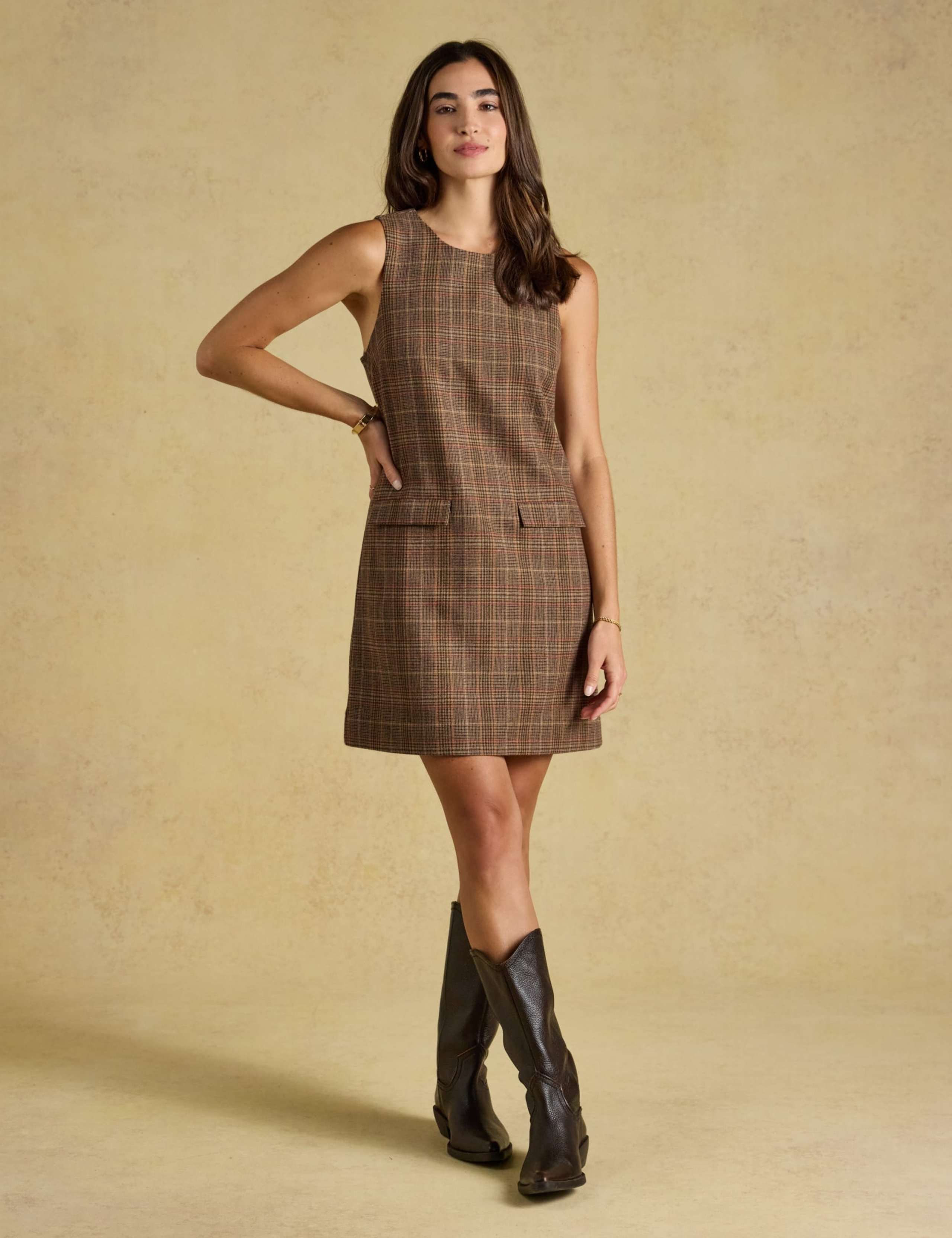 Wool Rich Checked Knee Length Shift Dress 3 of 8