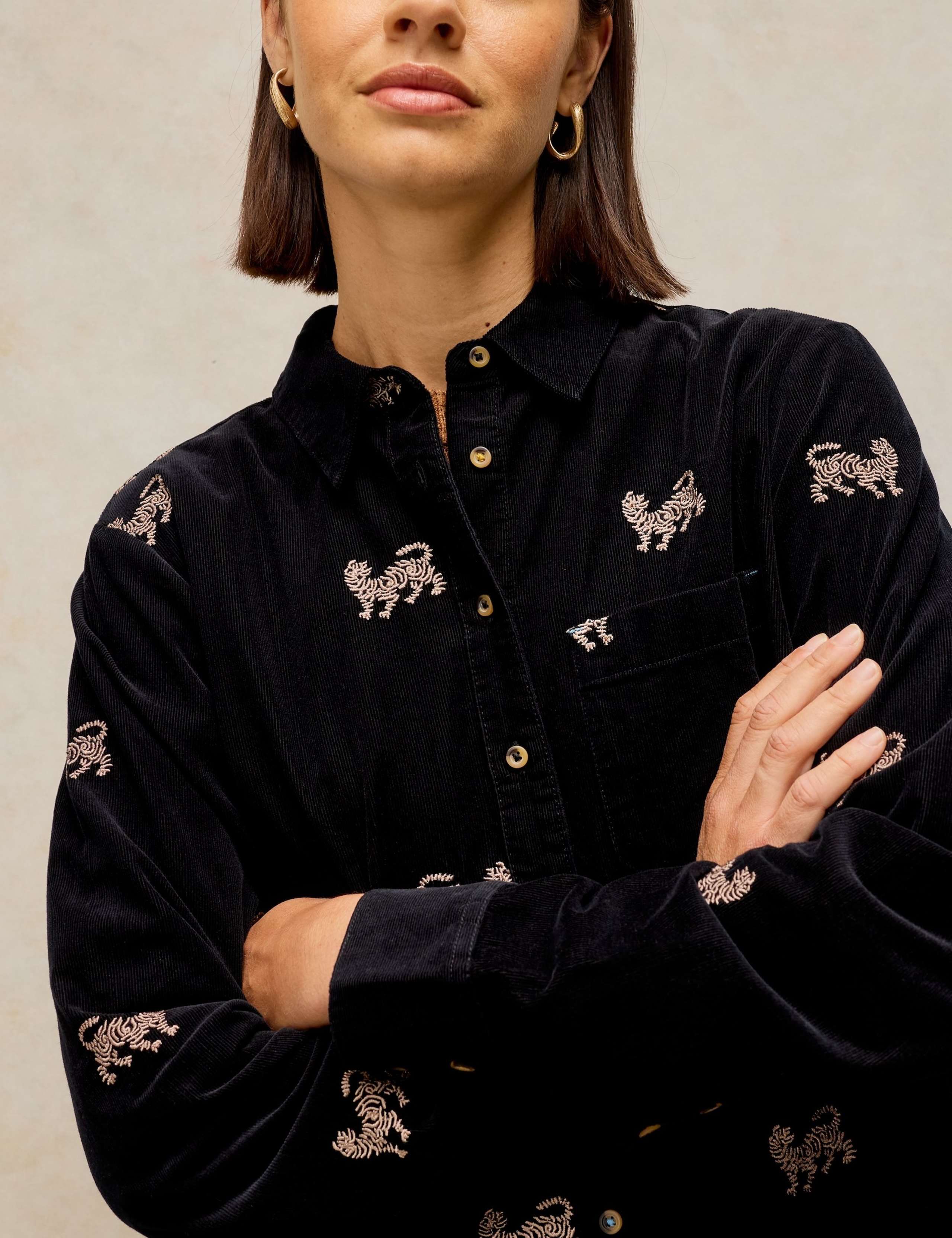 Pure Cotton Cord Embroidered Shirt 5 of 6