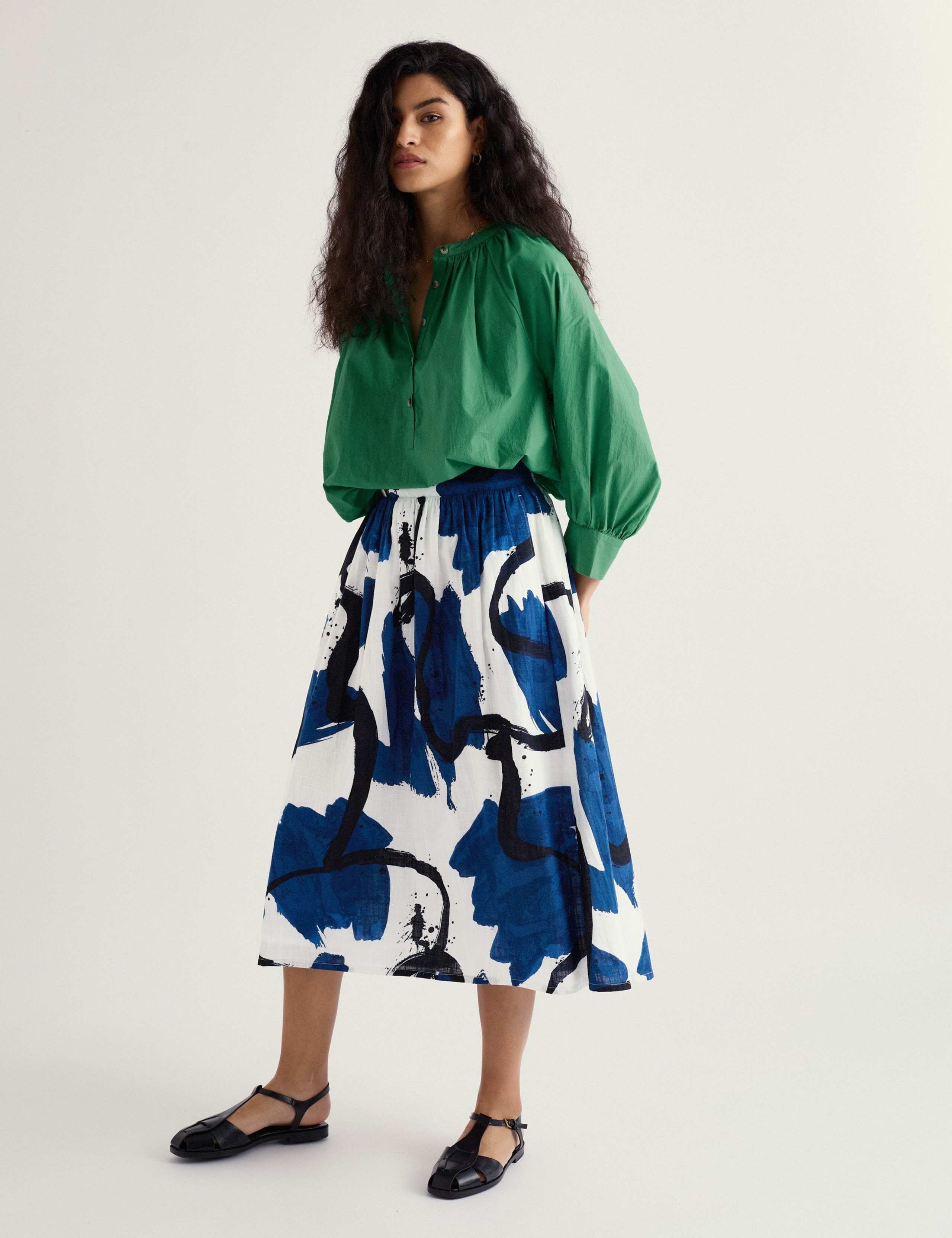 Pure Cotton Printed Midi A-Line Skirt 1 of 5