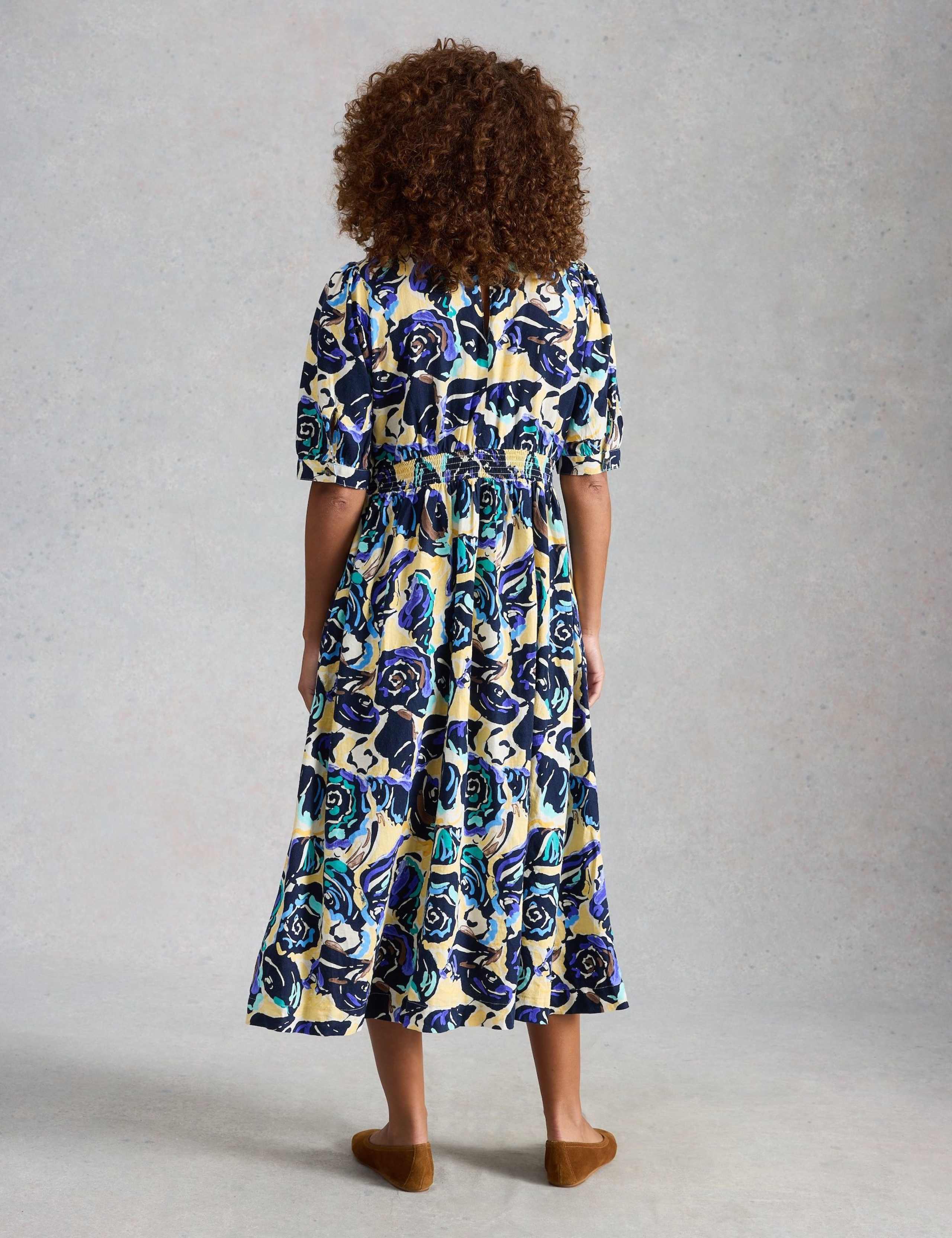 Linen Rich Floral Midi Waisted Dress 3 of 6