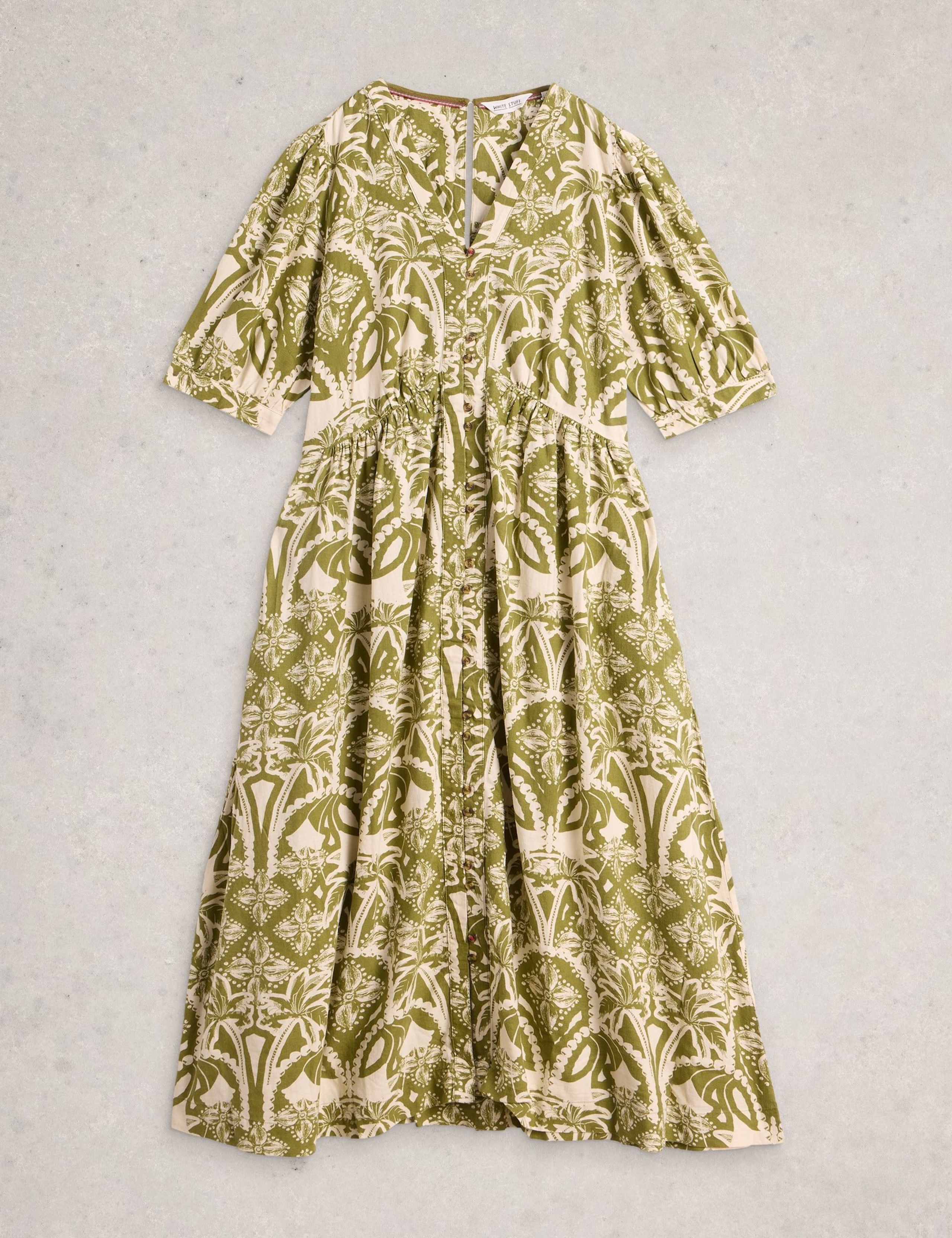 Linen Rich Floral Midi Waisted Dress 2 of 6