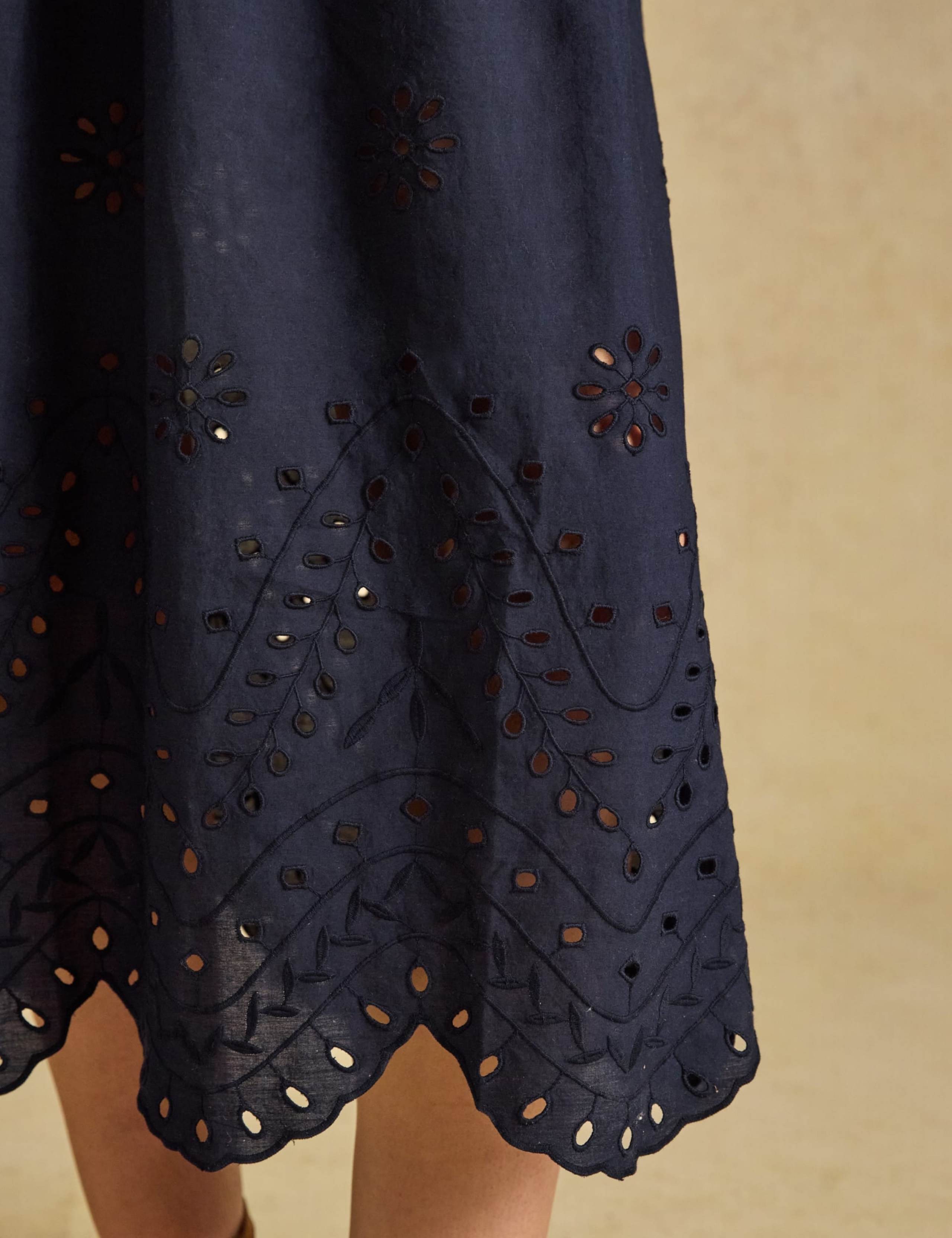 Pure Cotton Broderie Shirred Midi Dress 3 of 7
