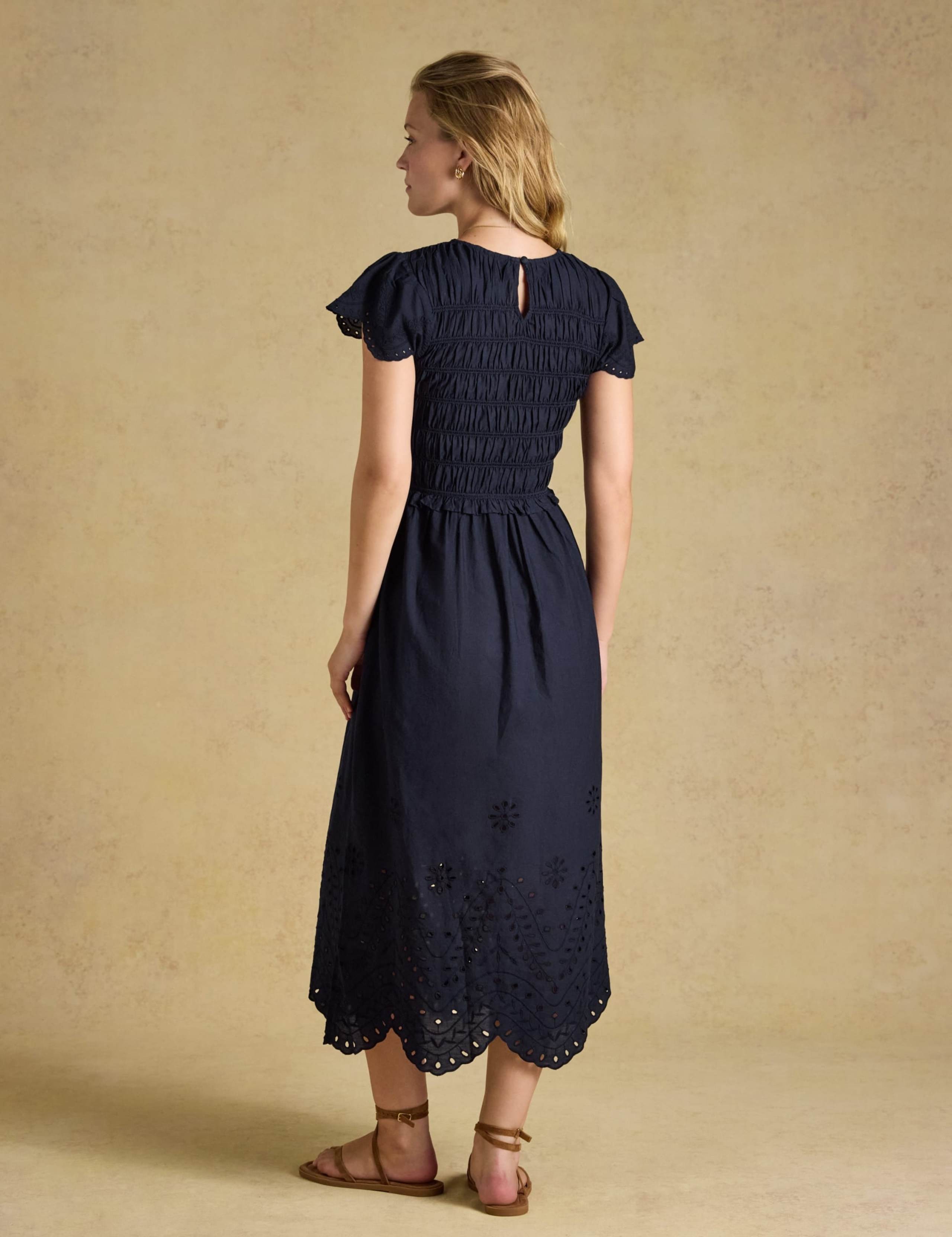 Pure Cotton Broderie Shirred Midi Dress 4 of 7