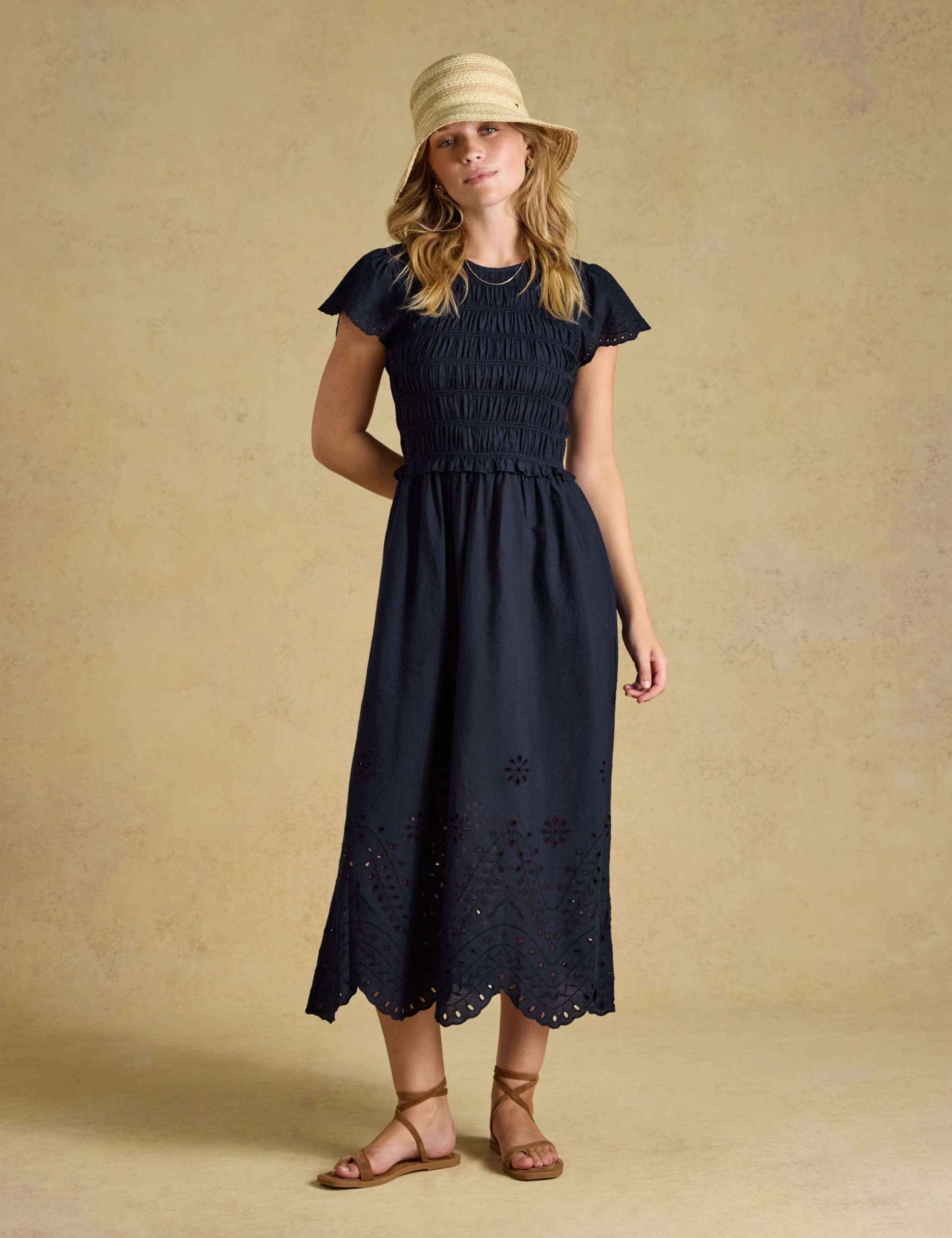 Pure Cotton Broderie Shirred Midi Dress 7 of 7